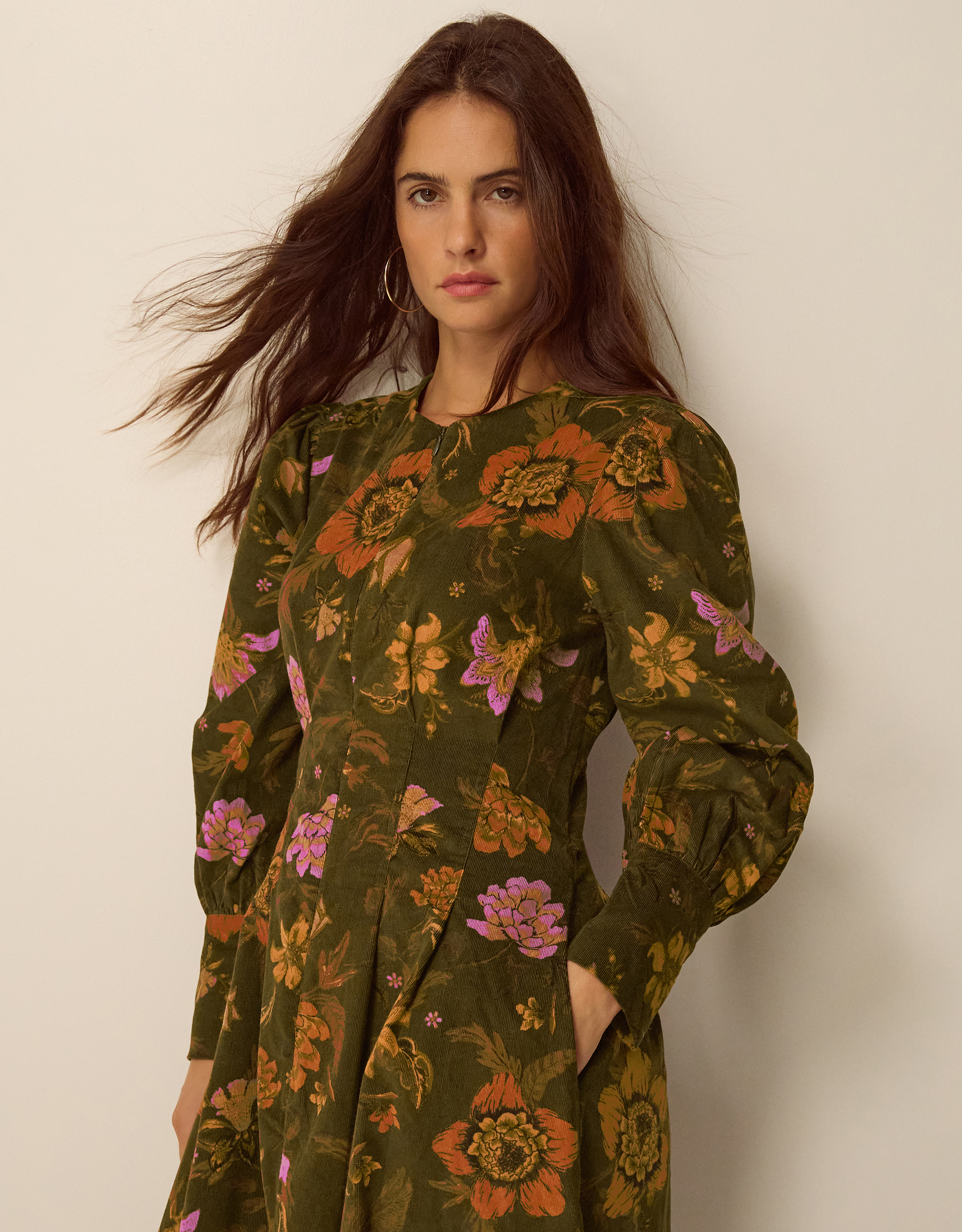 Monsoon Princella Floral Corduroy Midi Dress, view 4