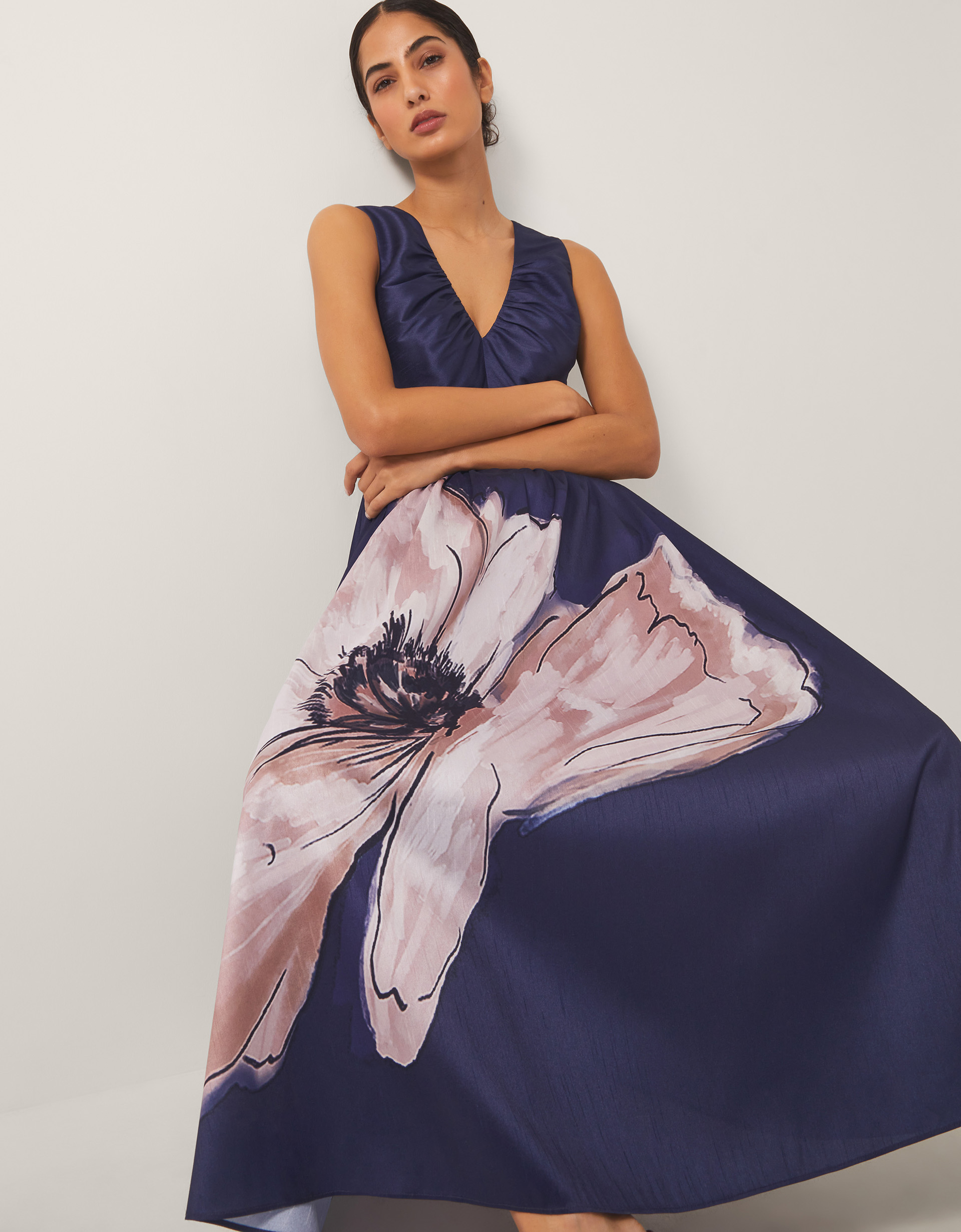 Monsoon Sylvia V-Neck Floral Print Midi Dress