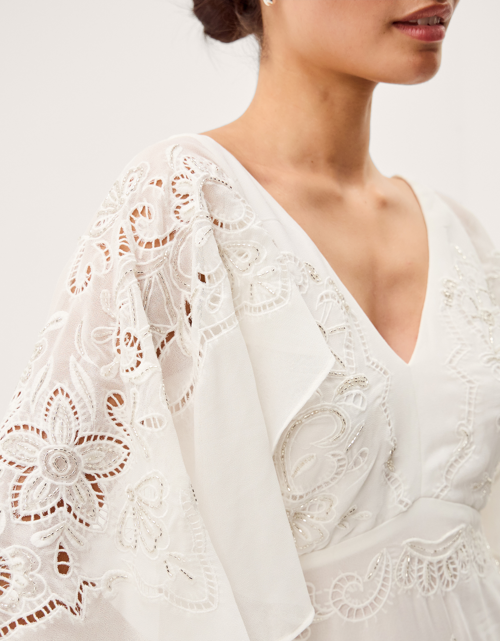 Monsoon Cream Embellished Cali Cape Sleeve Wedding Dress, view 2