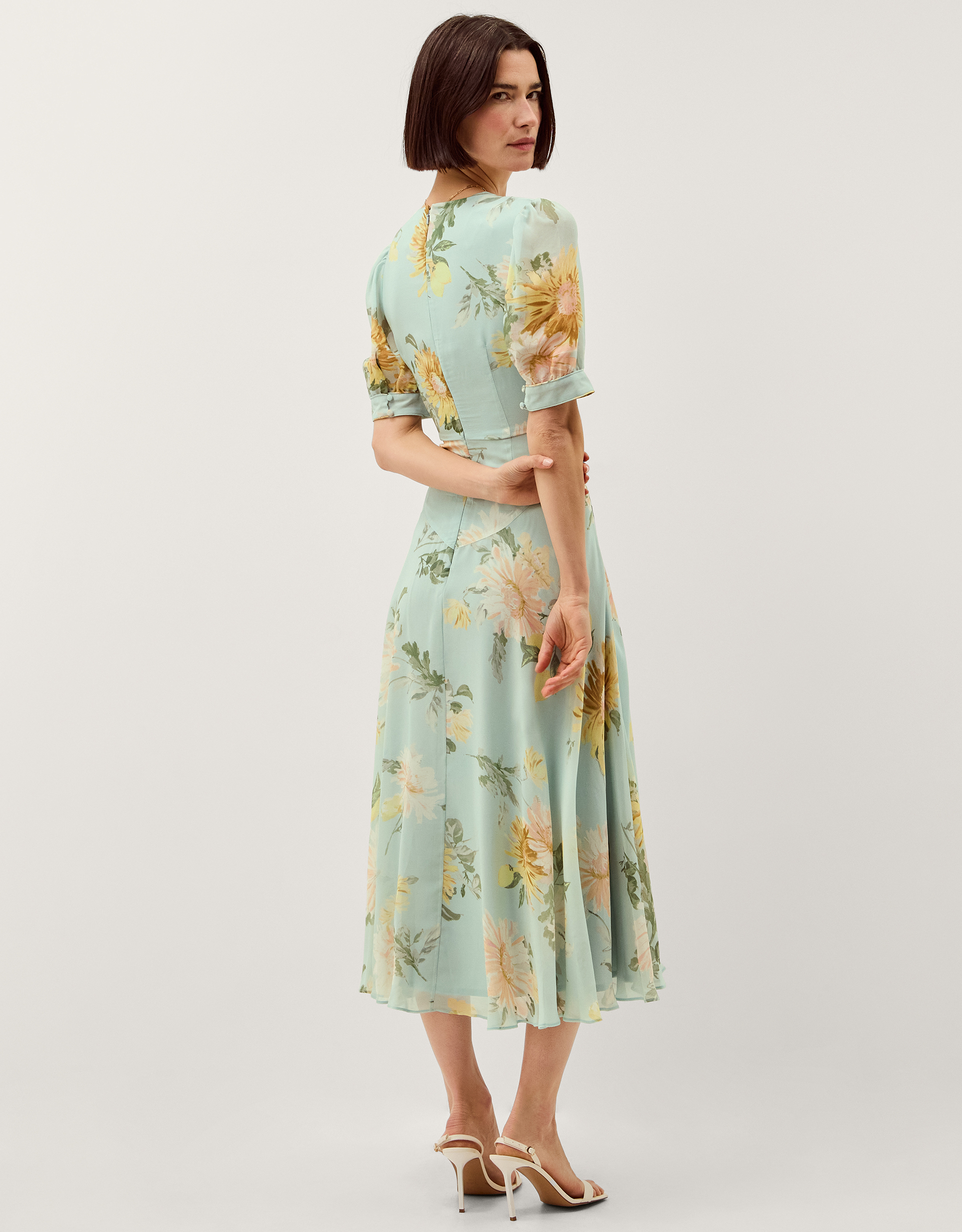 Monsoon Carris Puff Sleeve Floral Midi Dress, view 3