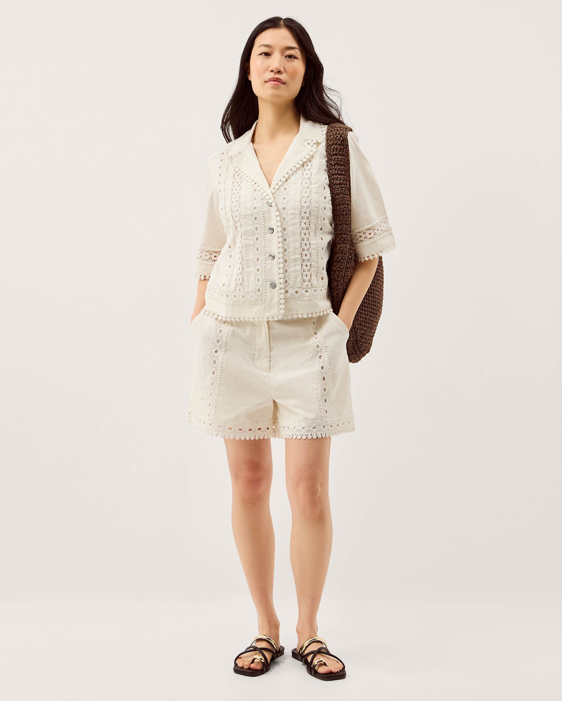 Monsoon Irina Lace Trim Shorts in White