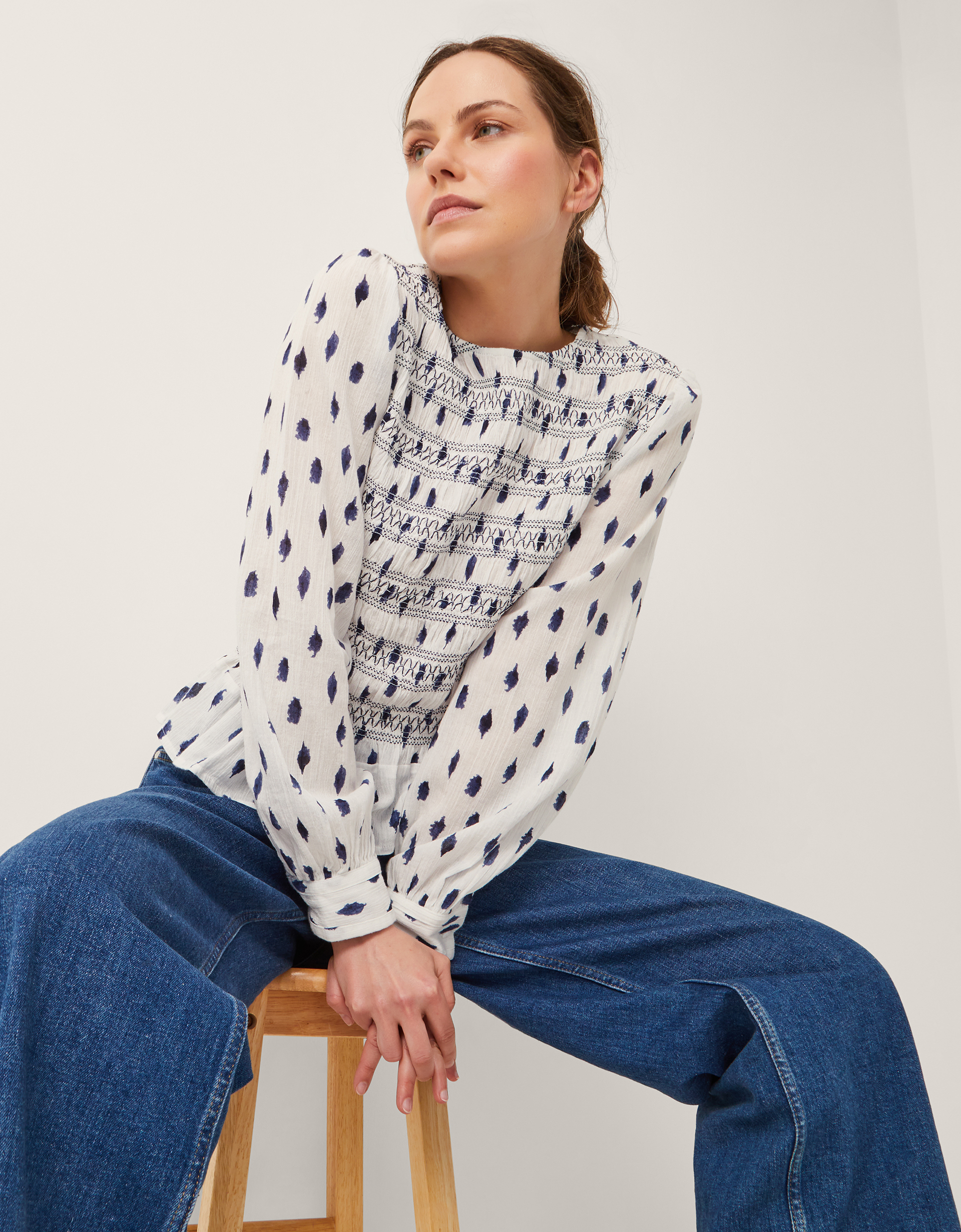 Monsoon Molly Spot Smocked Top, view 4