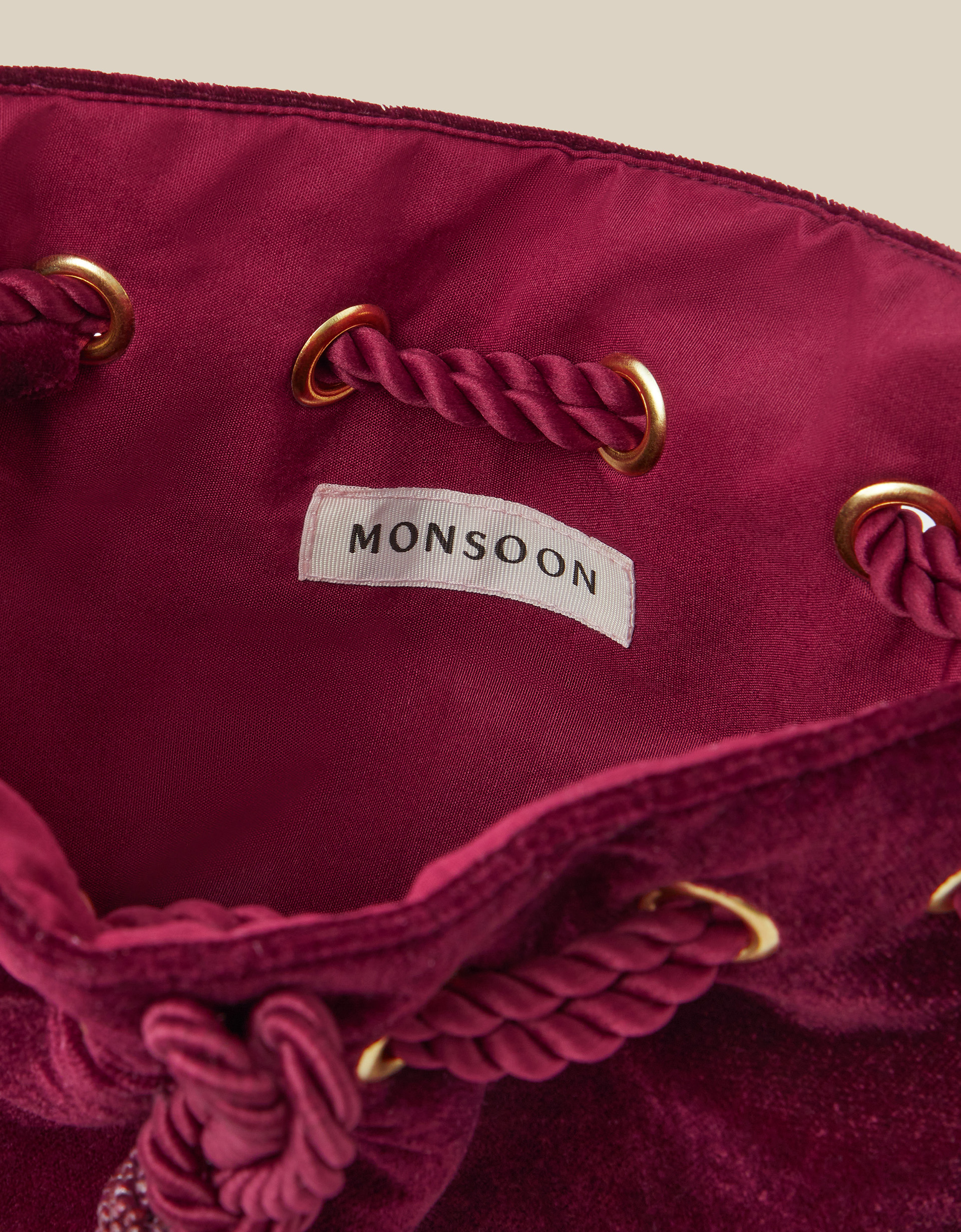 Monsoon Hope Tassel Velvet Pouch Bag in Red, view 4