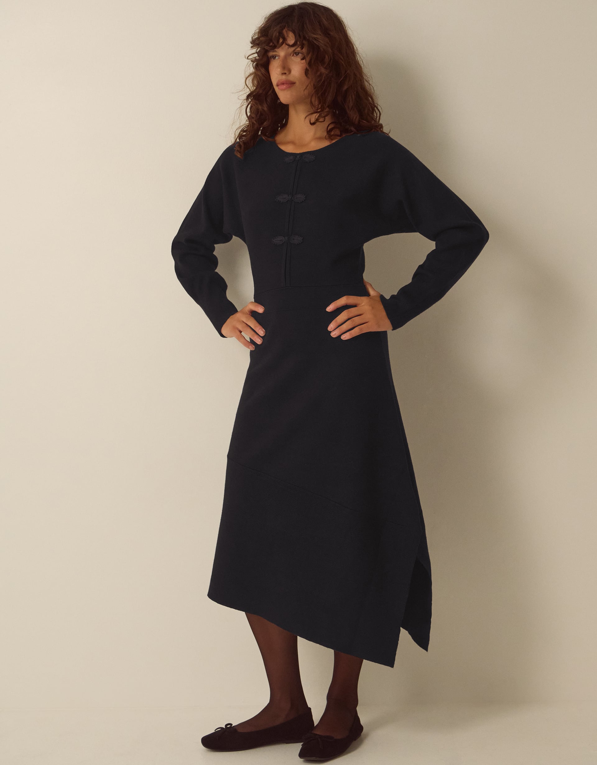 Monsoon Floy Frogging Asymmetrical Knitted Midi Dress