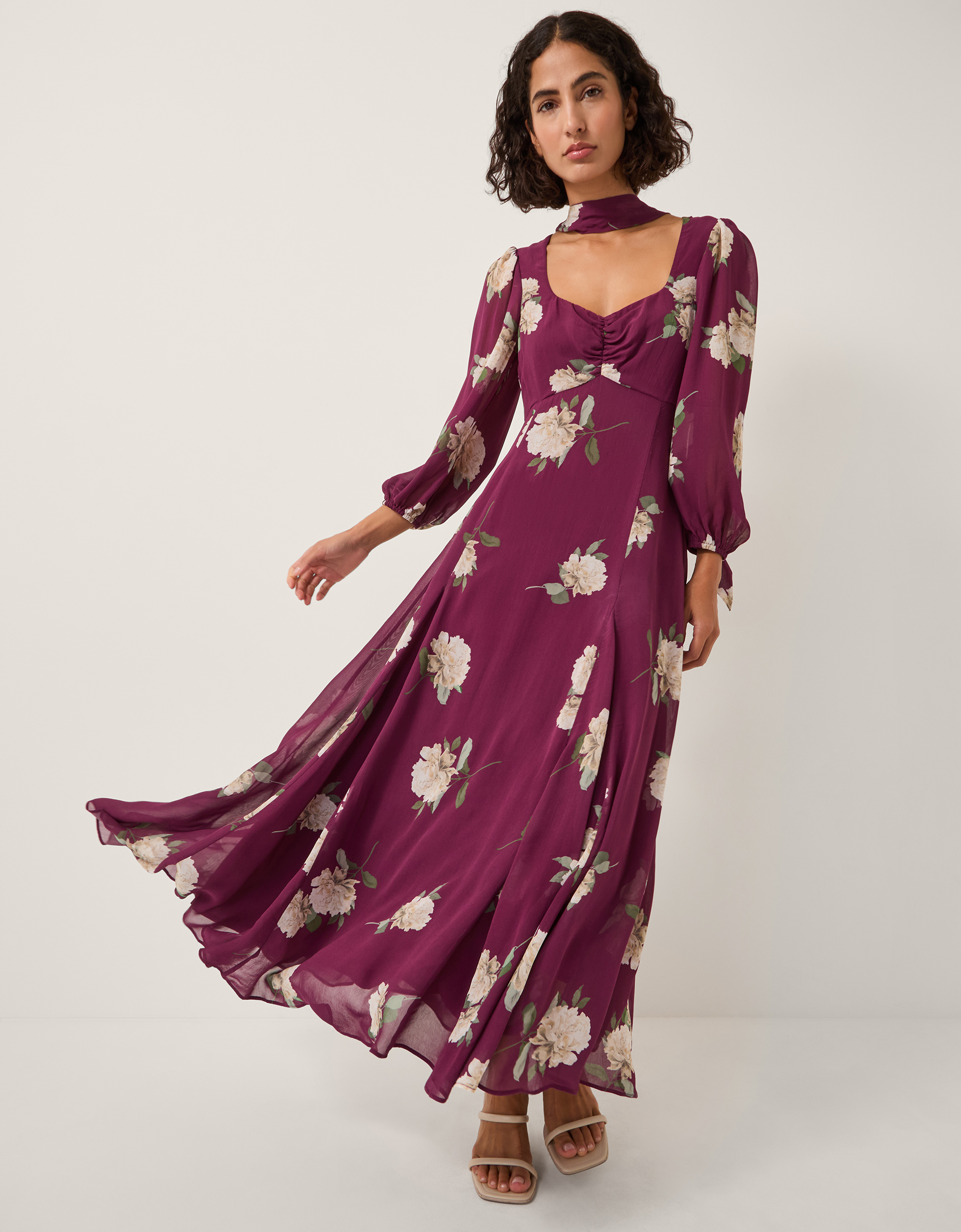 Monsoon Amber Floral Print Midi Dress & Scarf, view 5