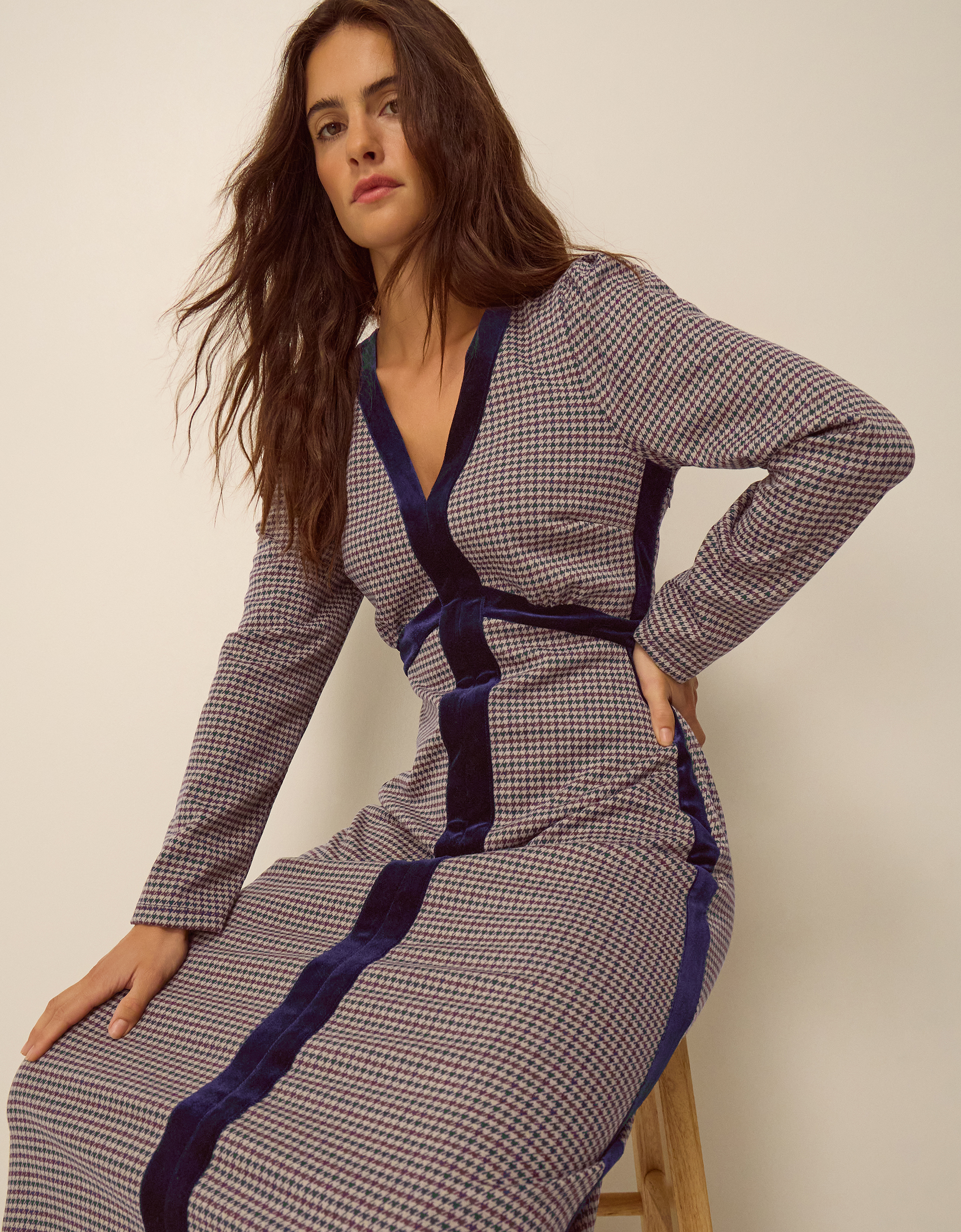 Monsoon Claude Houndstooth Jersey Midi Dress, view 5
