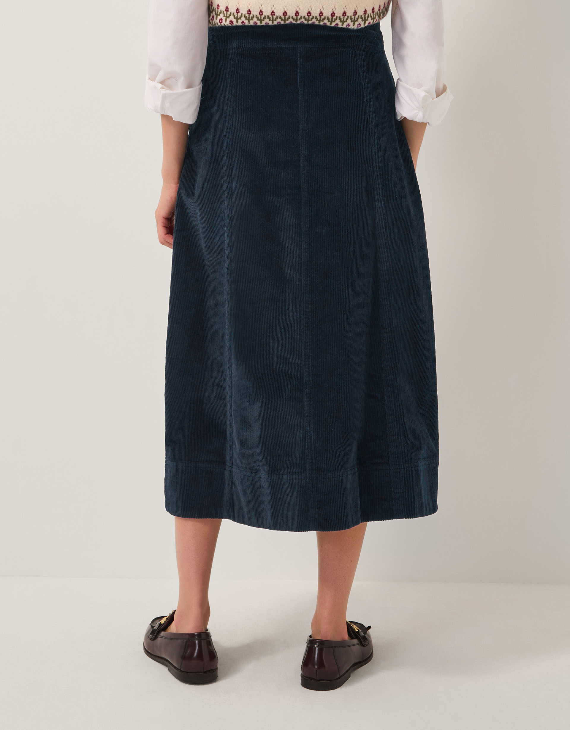 Monsoon Jamie Button Corduroy Midi Skirt, view 3