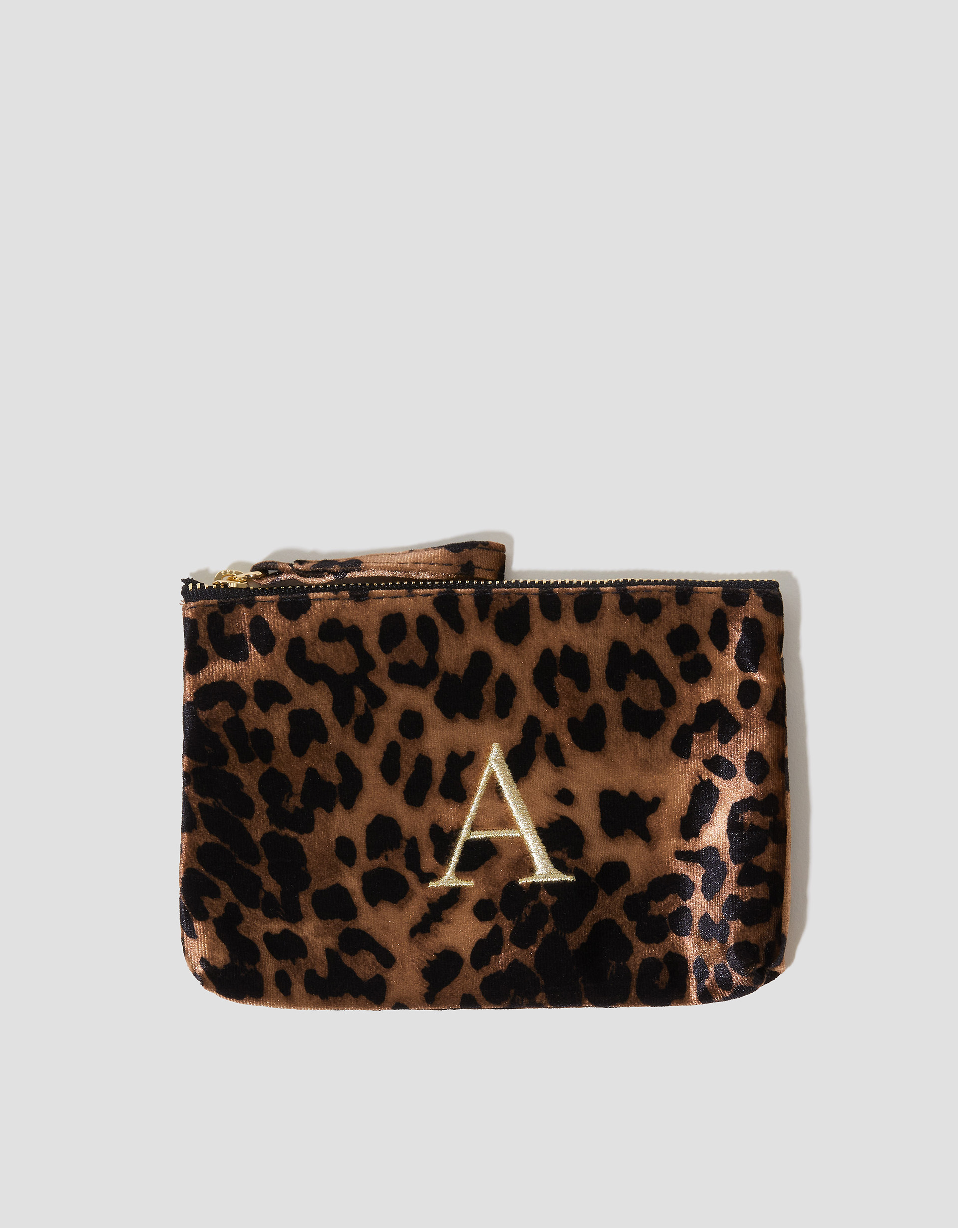 Monsoon Dark Brown Leopard Print Velvet Initial Purse