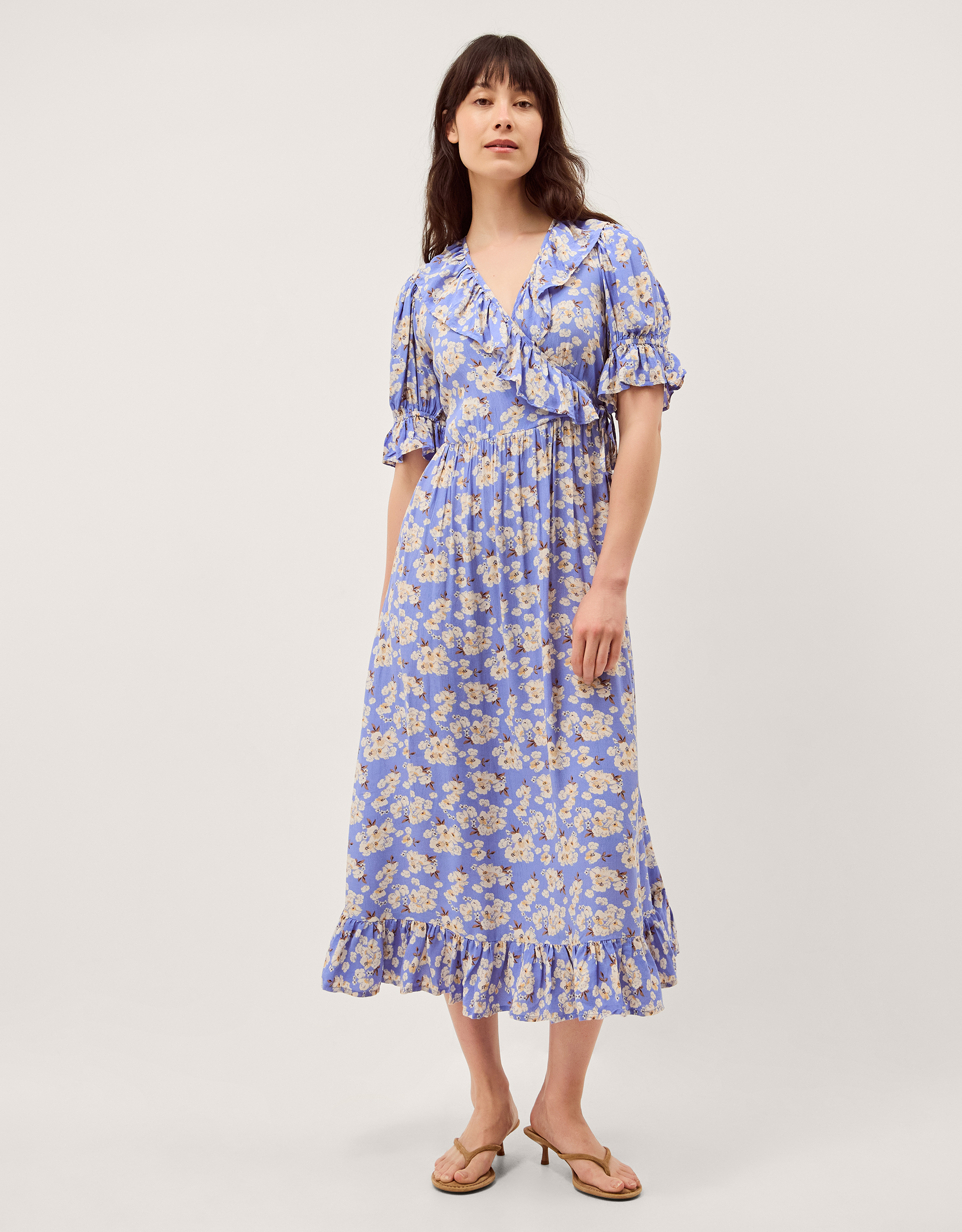 Monsoon Sian Floral Print Ruffle Midi Dress