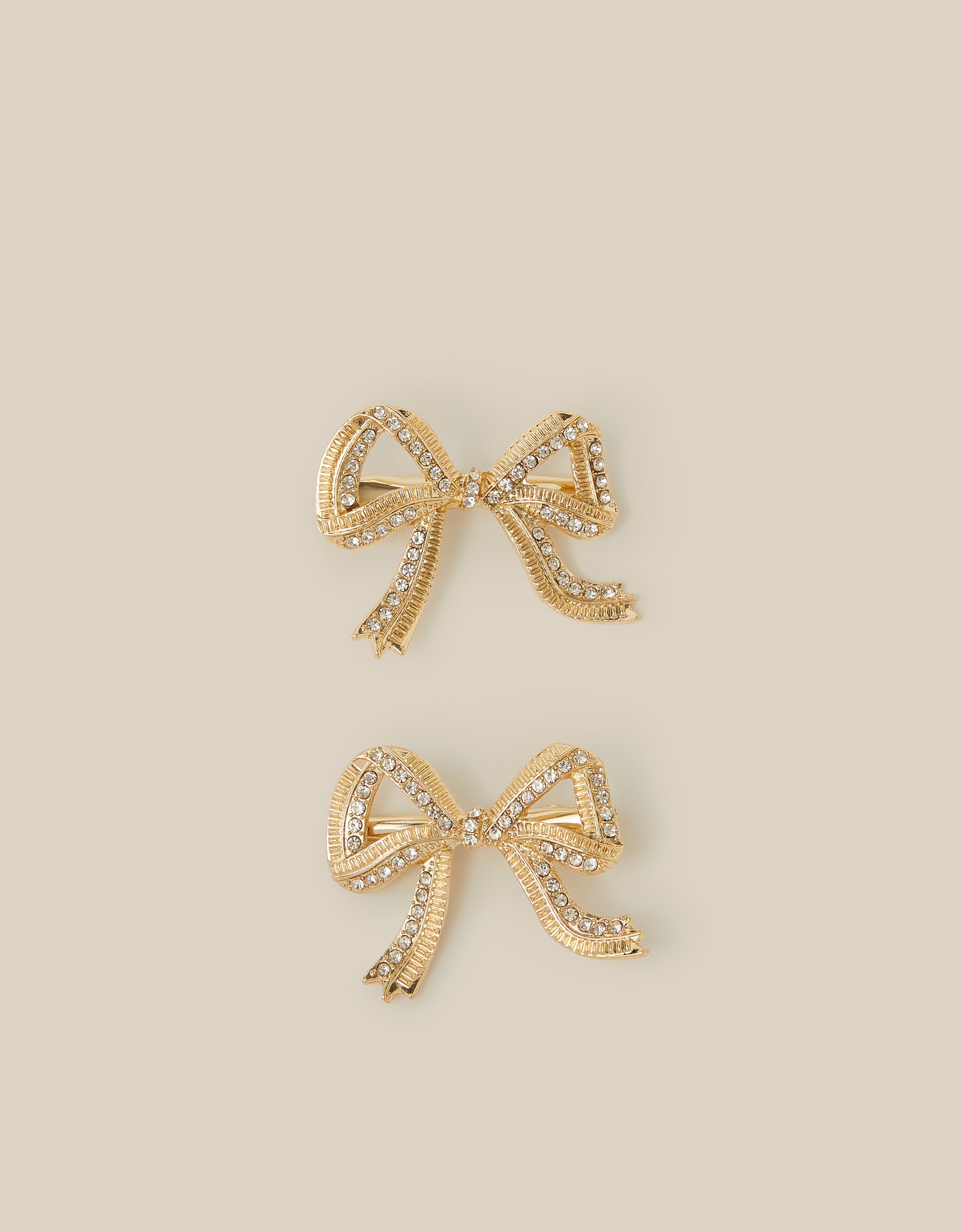 2-Pack Embellished Bow Hair Clips Gold