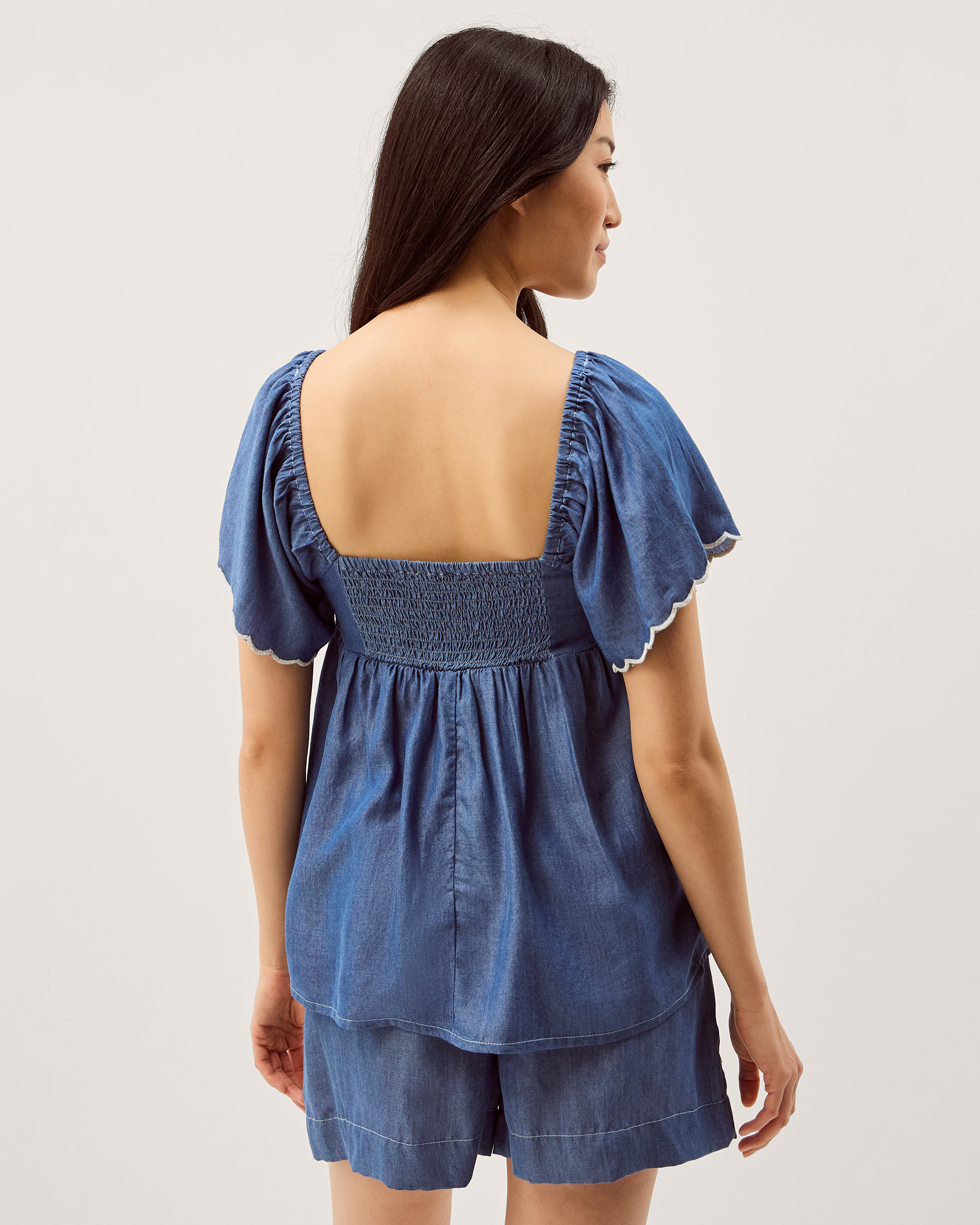 Monsoon Isla Short Sleeve Embroidered Denim Top, view 4