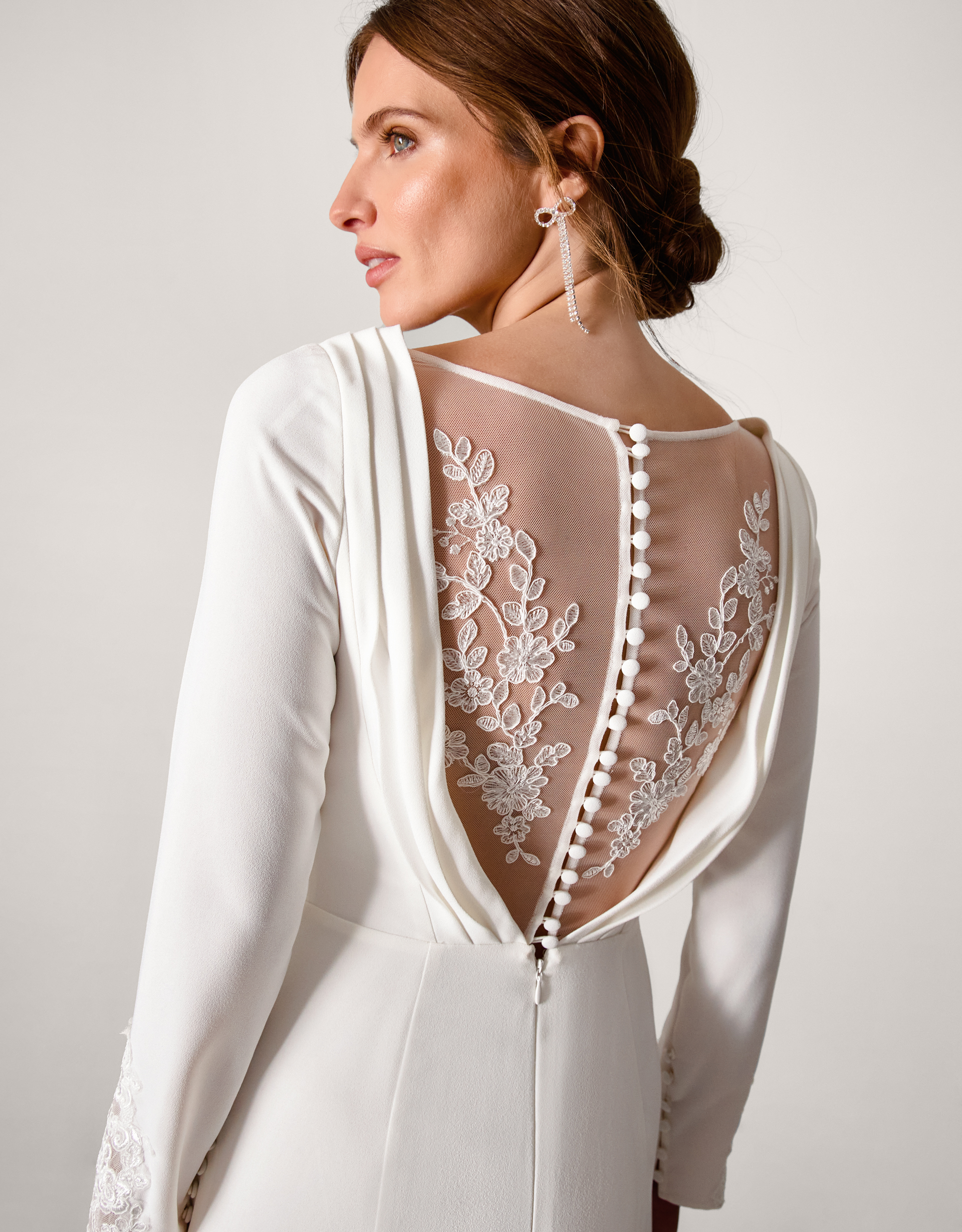 Monsoon Aleah Long Sleeve Cowl Lace Wedding Dress Ivory, view 4