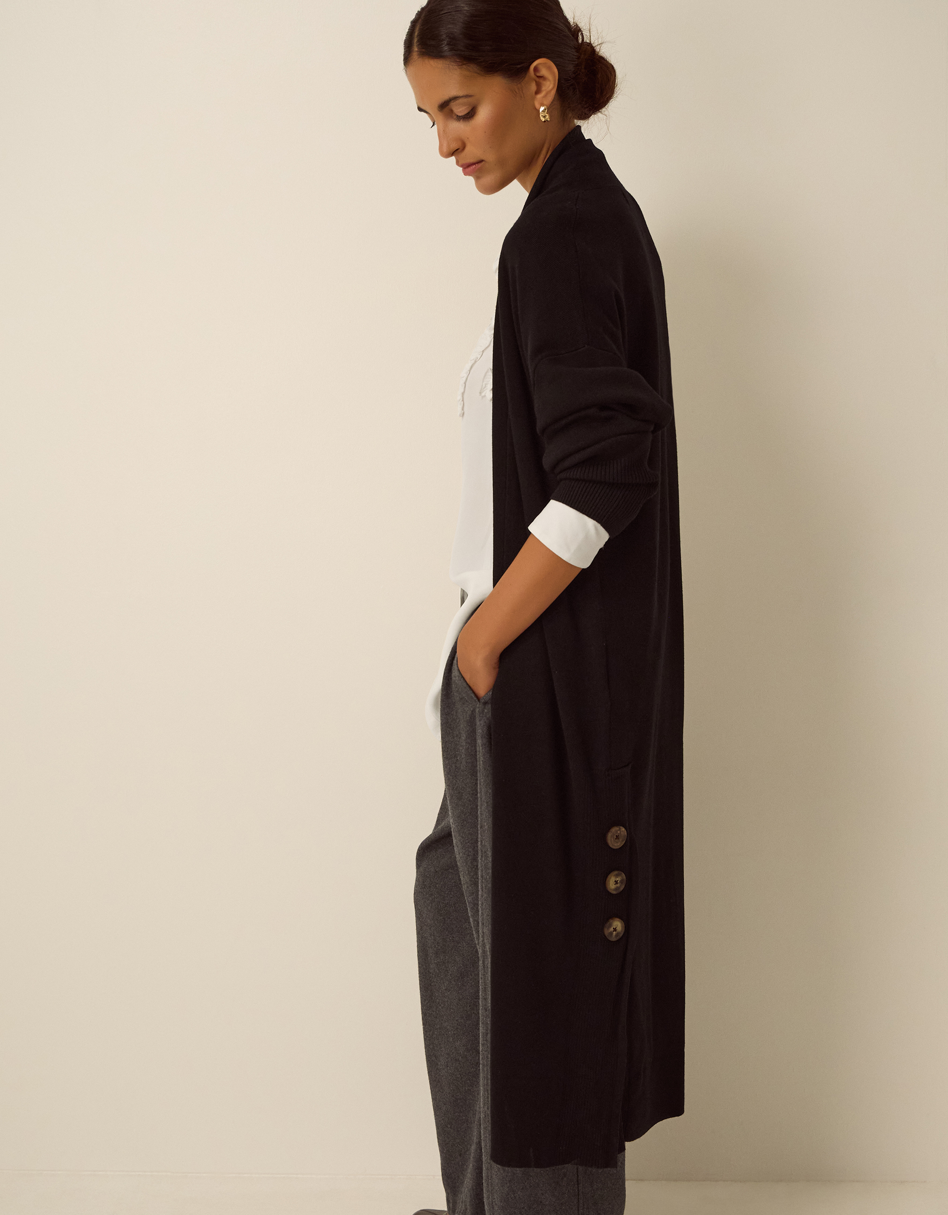 Monsoon Sadie Knit Longline Cardigan in Black, view 2