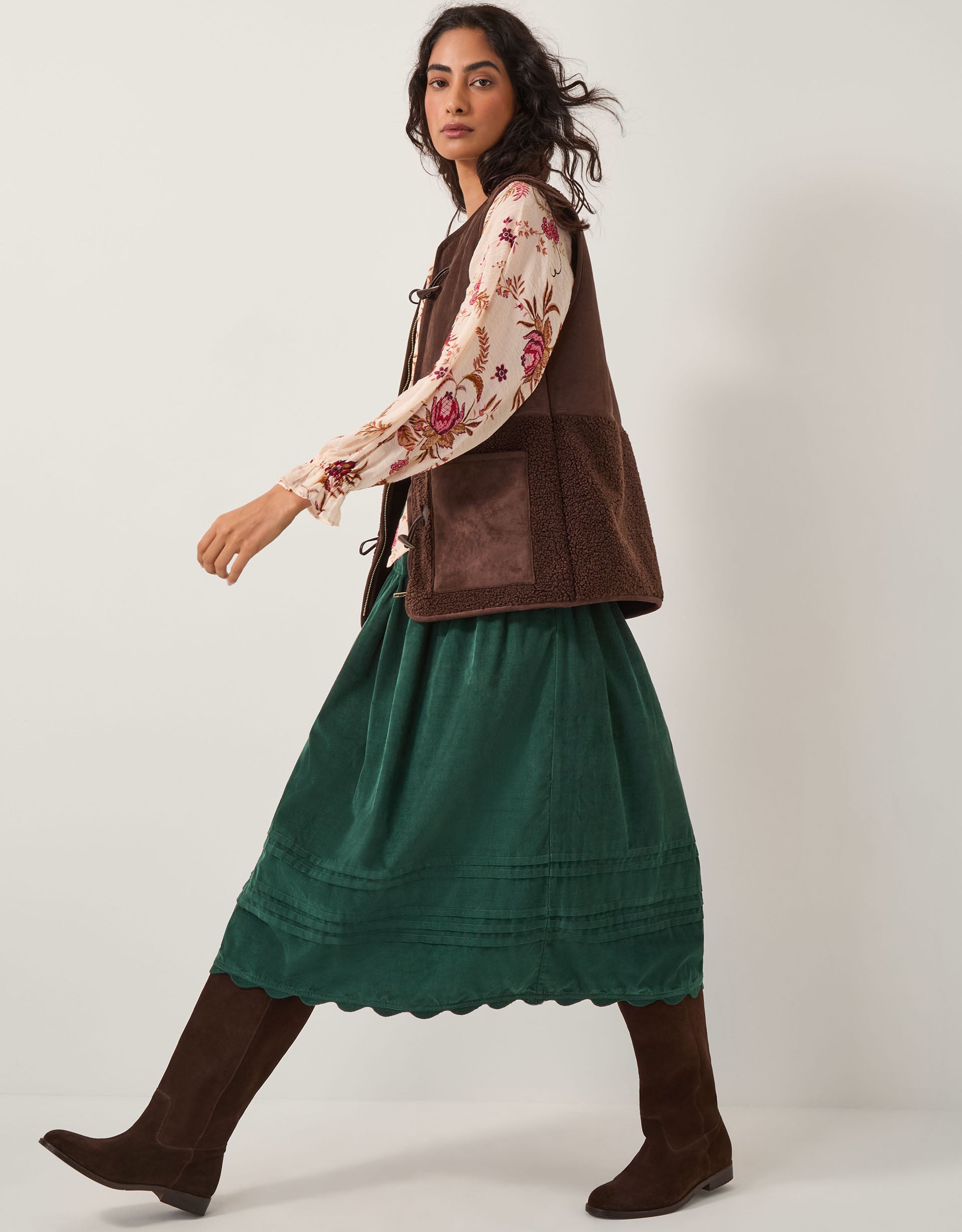 Monsoon Mina Corduroy Midi Skirt in green