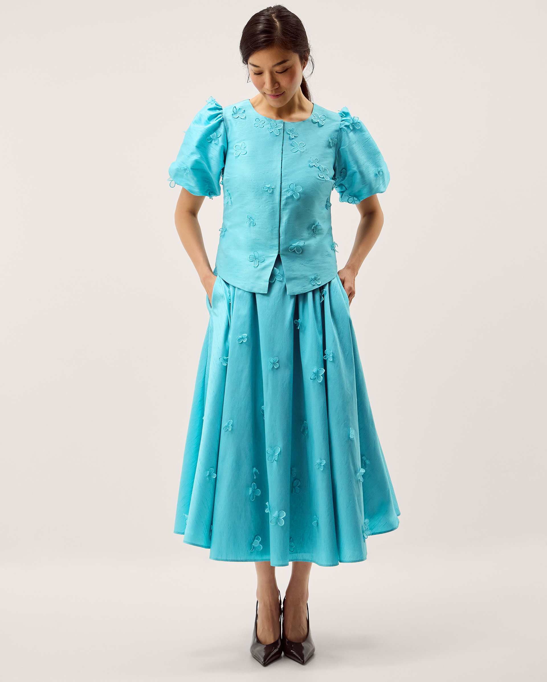 Monsoon Odette Puff Sleeve Floral Appliqué Jacket