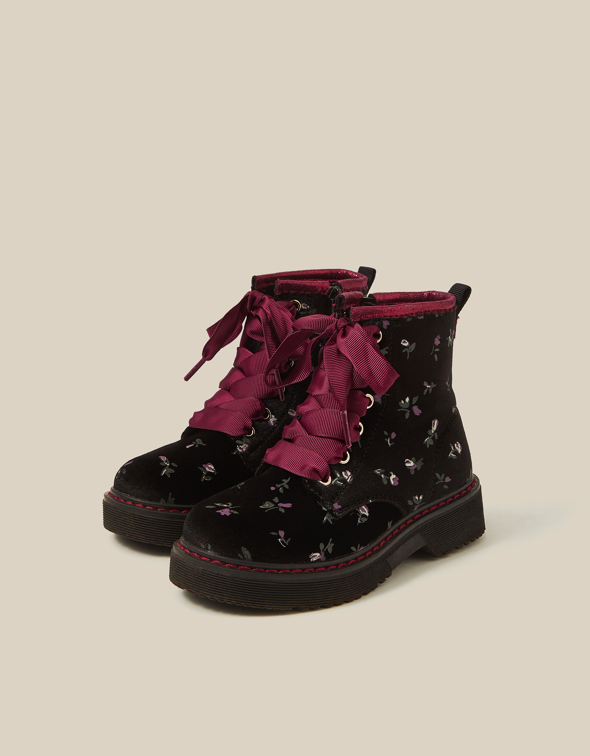Monsoon Floral Velvet Lace-Up Boots