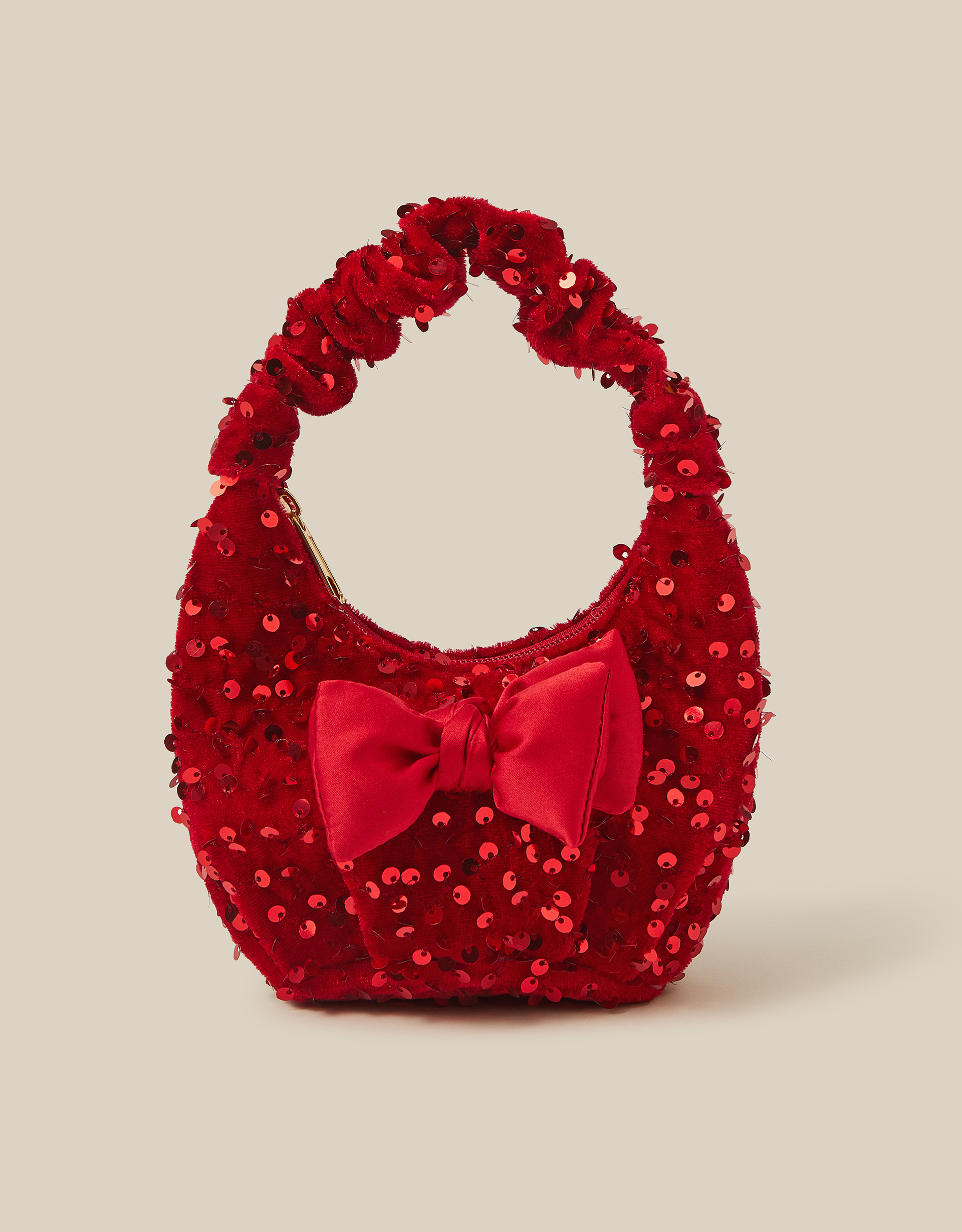 Monsoon Bow Sequin Velvet Bag in Red