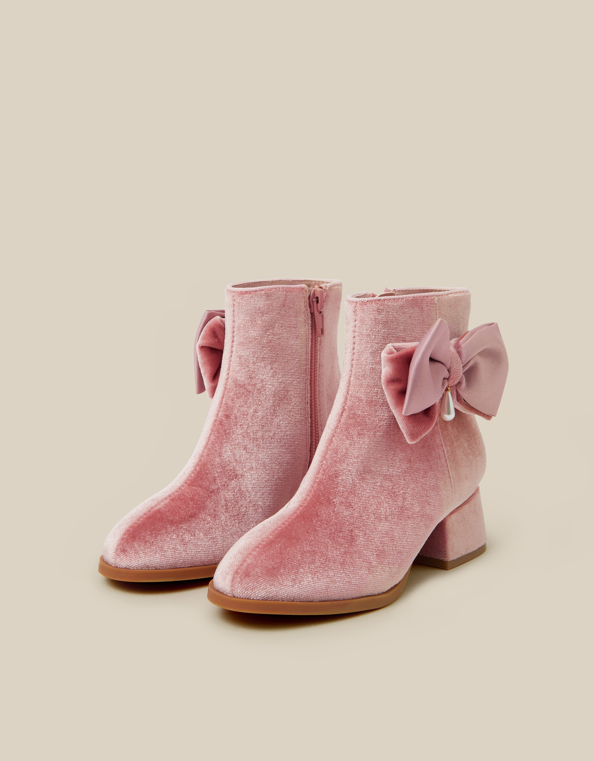 Monsoon Velvet Heeled Boots in pink