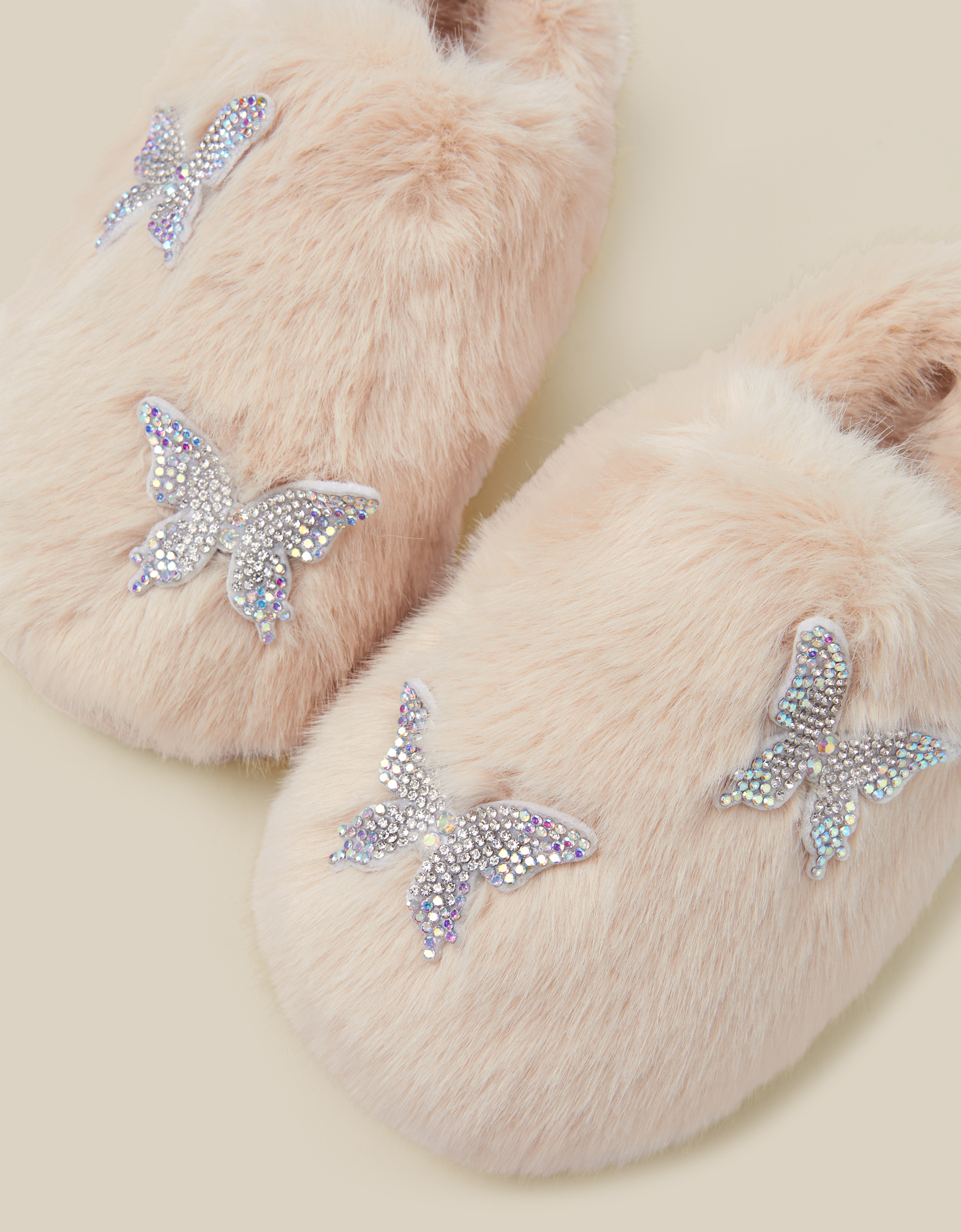 Monsoon Fluffy Rhinestone Butterfly Slippers, view 3