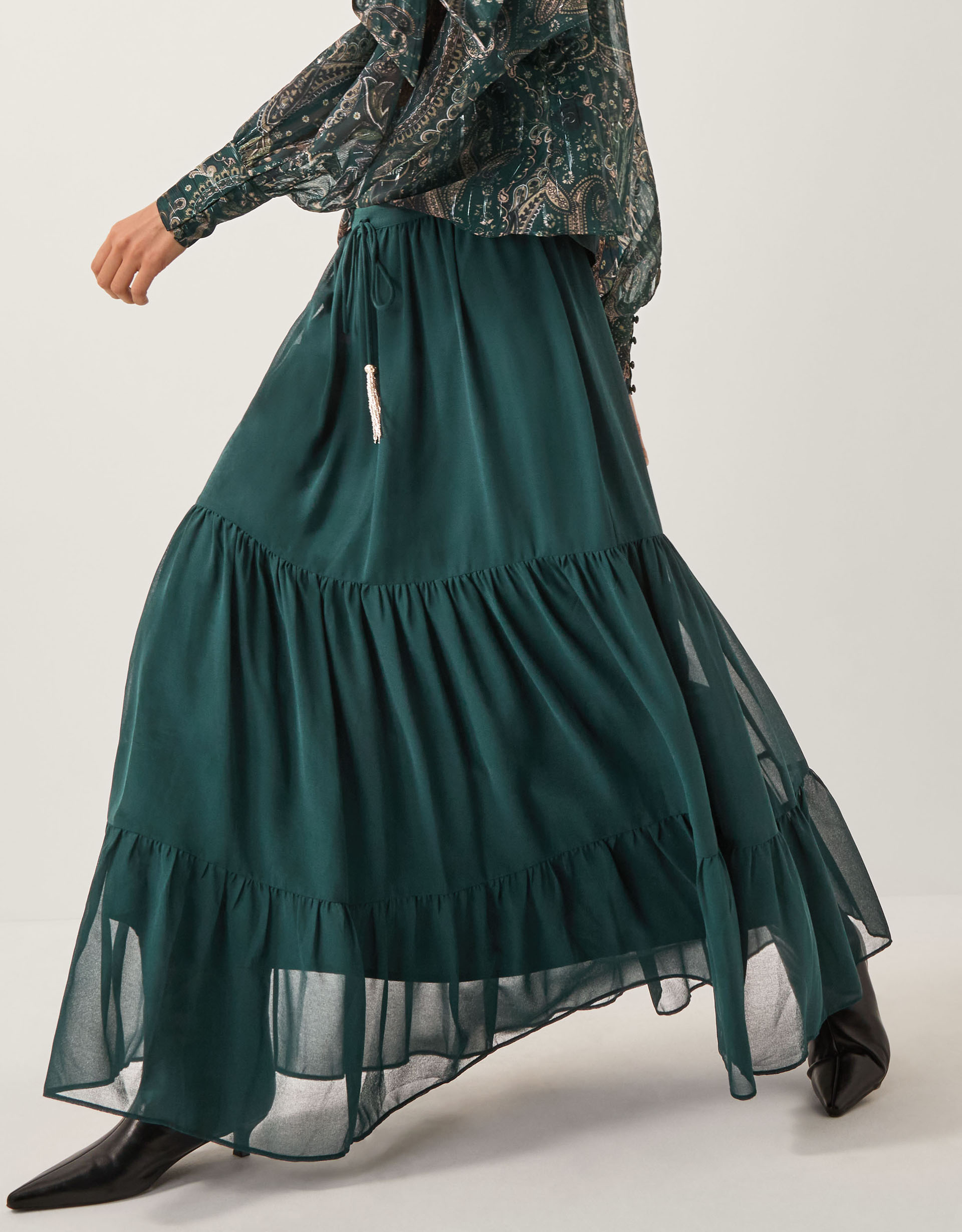 Monsoon Holly Tiered Chiffon Maxi Skirt, view 2