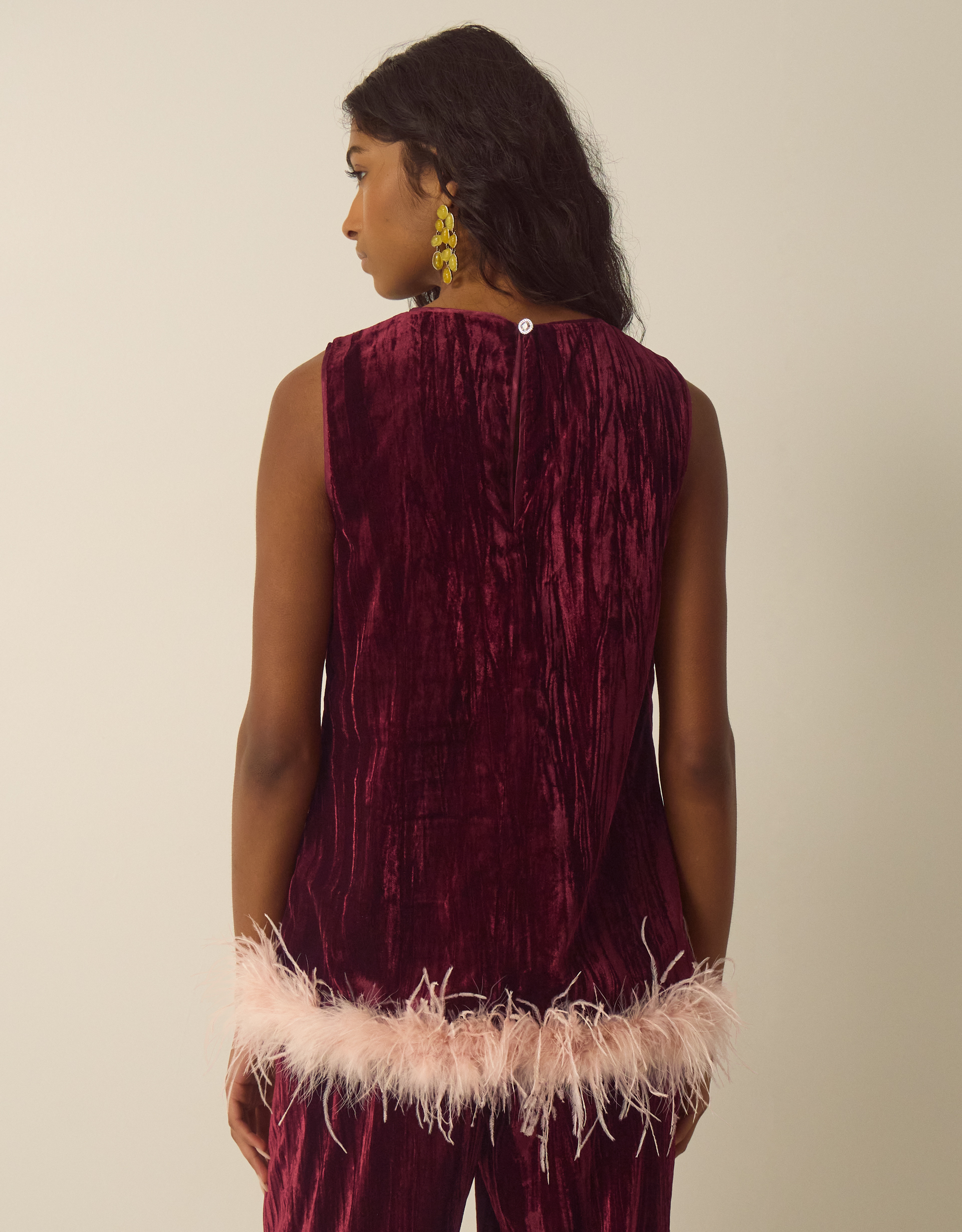 Monsoon Emma Sleeveless Faux Feather Velvet Top, view 3