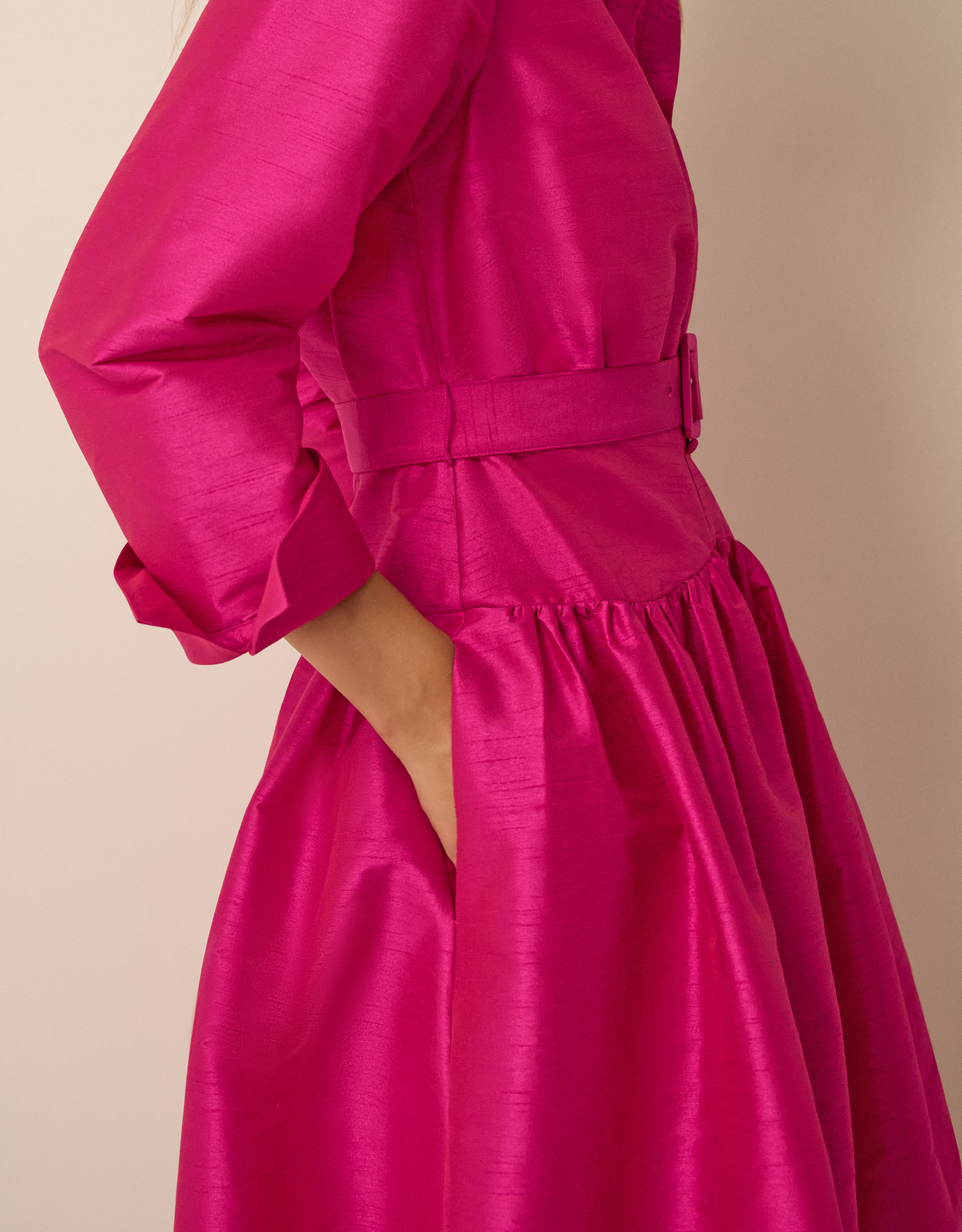 Monsoon Poppy Belted Midi Shirt Dress Pink, view 2