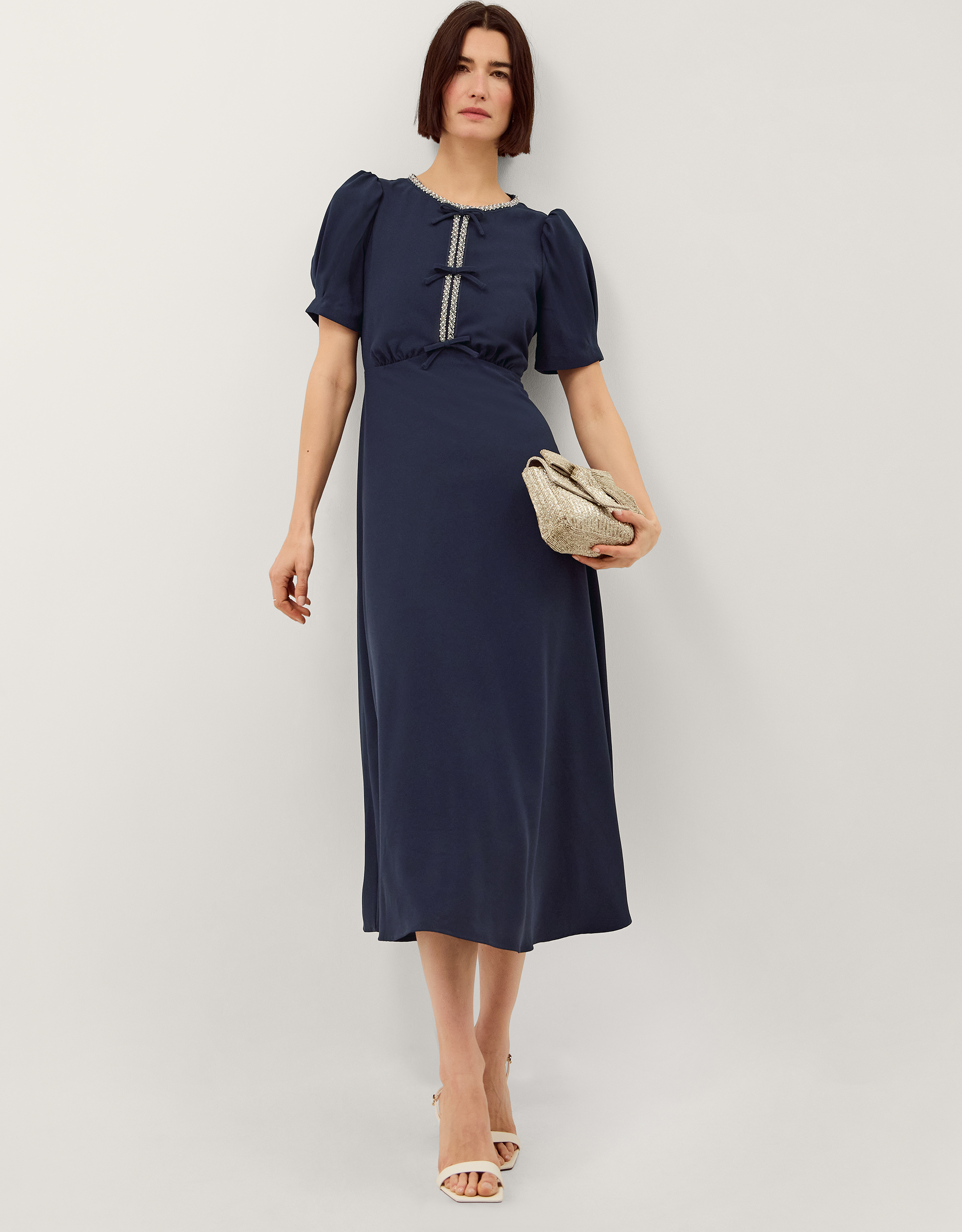 Monsoon Bonnie Bow Puff Sleeve Midi Dress, view 4