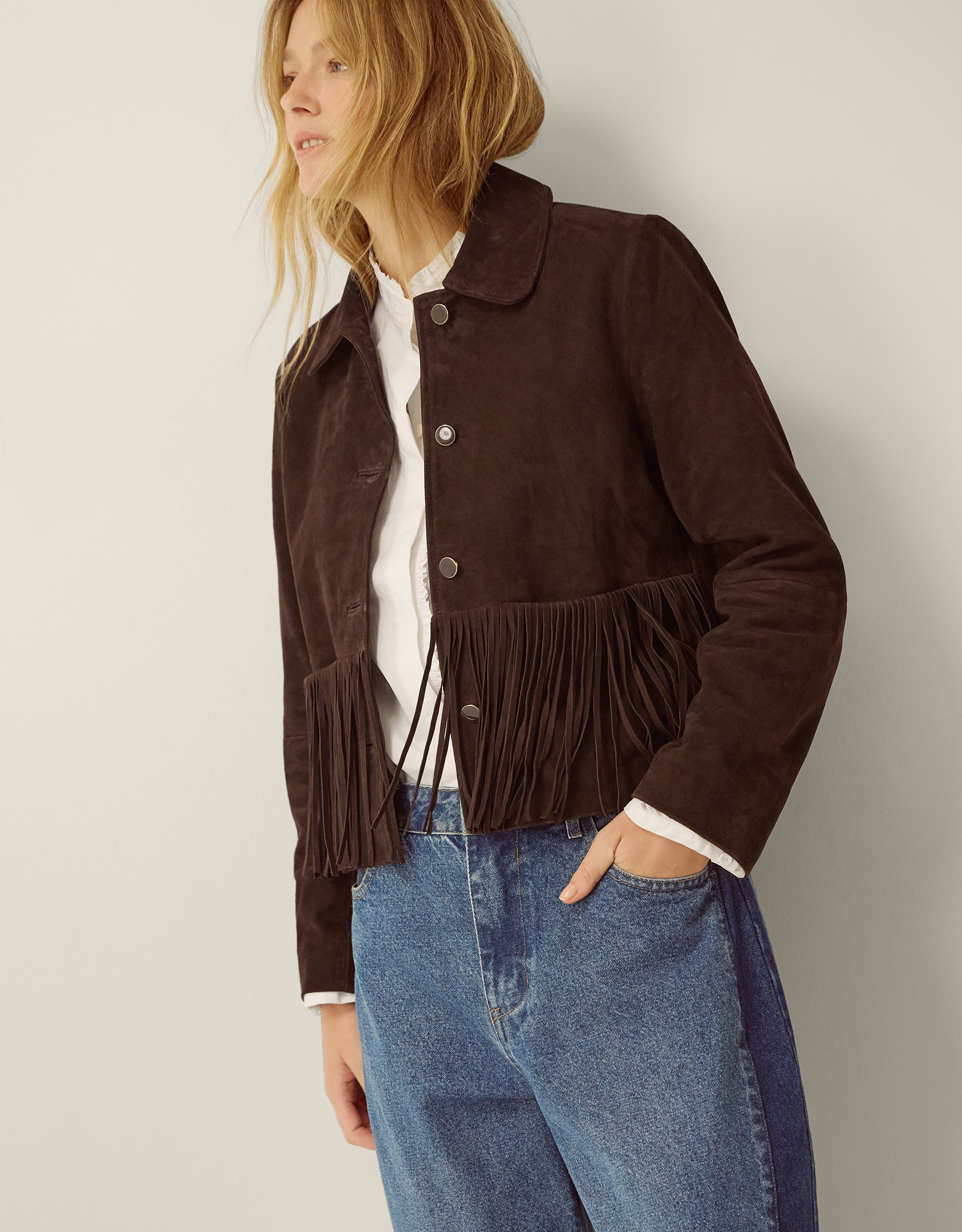 Monsoon Maude Fringe Suede Jacket, view 5