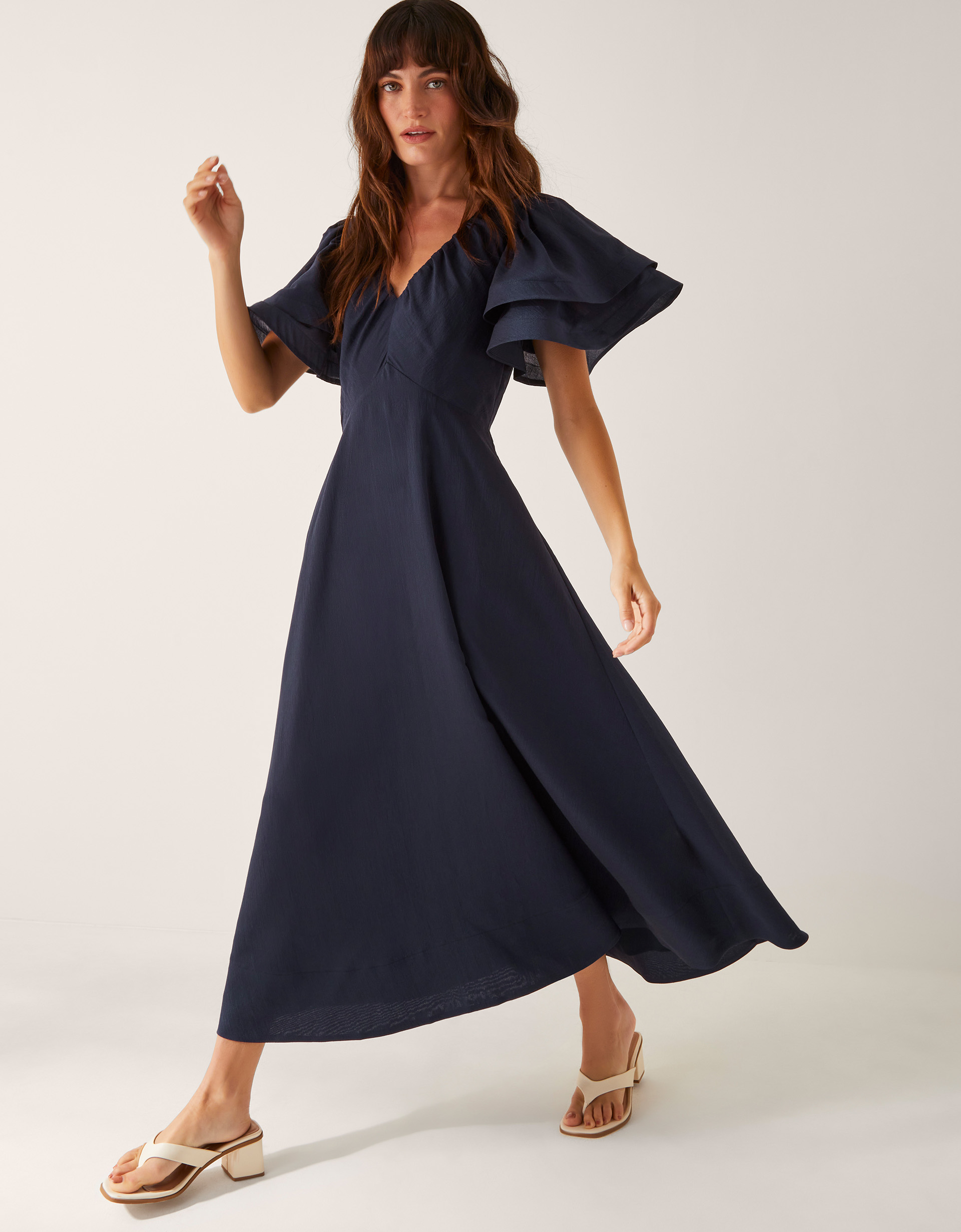 Monsoon Patricia Ruffle Sleeve Midi Dress