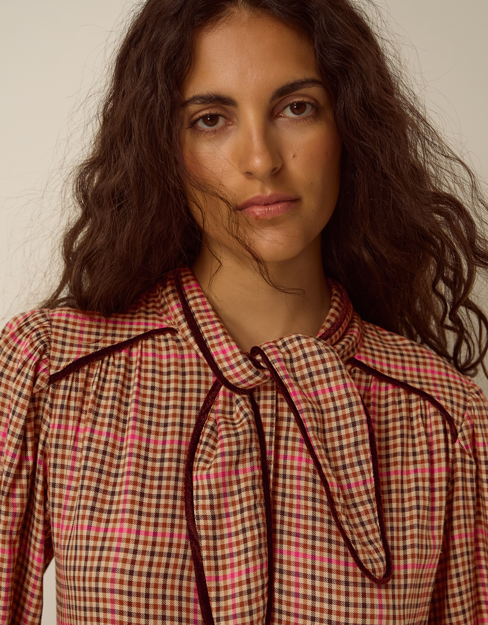 Monsoon Shelly Neck Tie Check Midi Dress, view 4