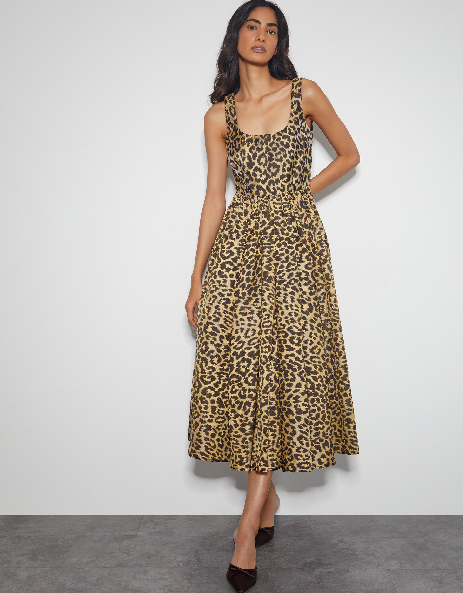Monsoon Sicily Fit and Flare Midi Dress in Brown