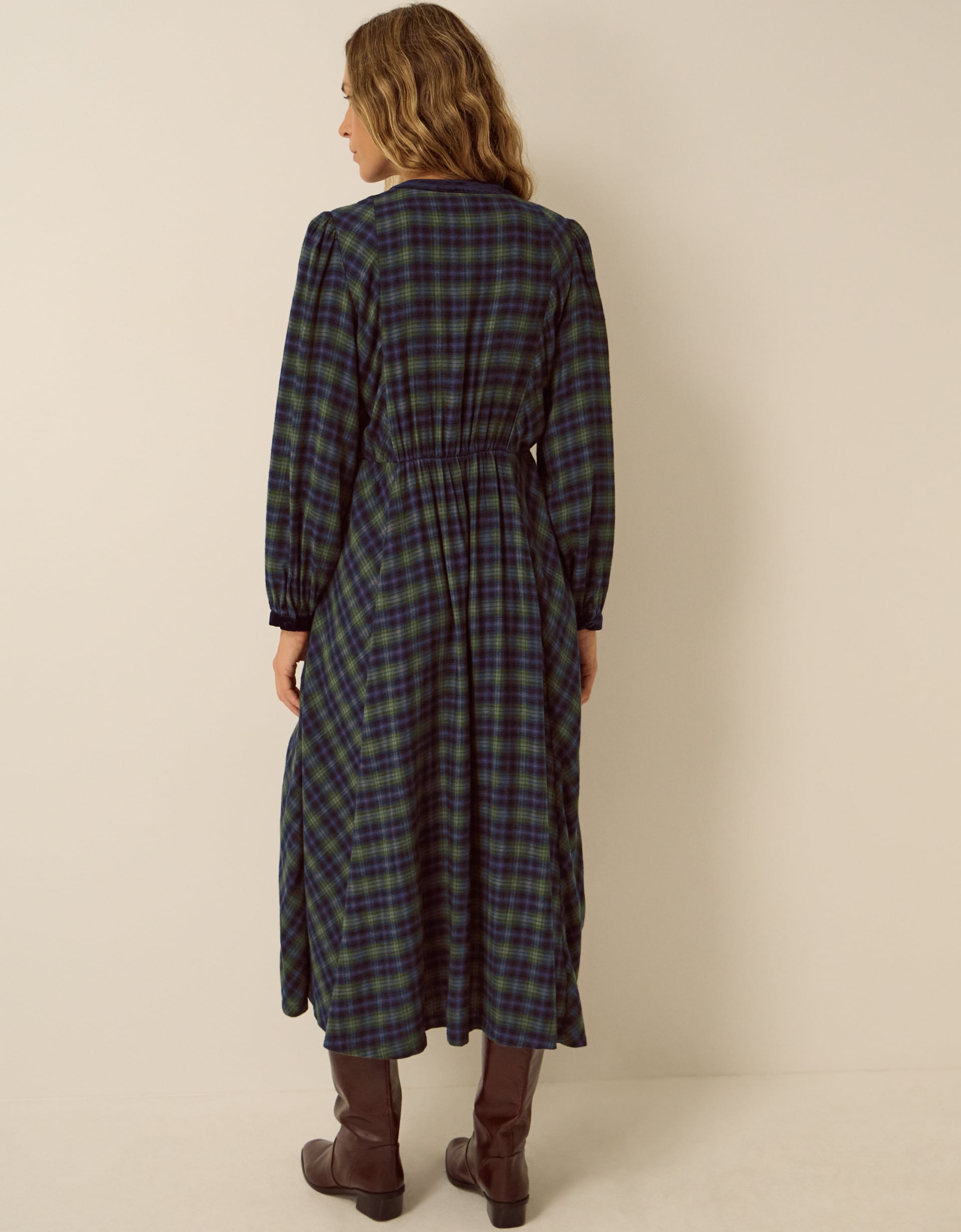 Monsoon Bella Velvet Check Print Midi Dress, view 2
