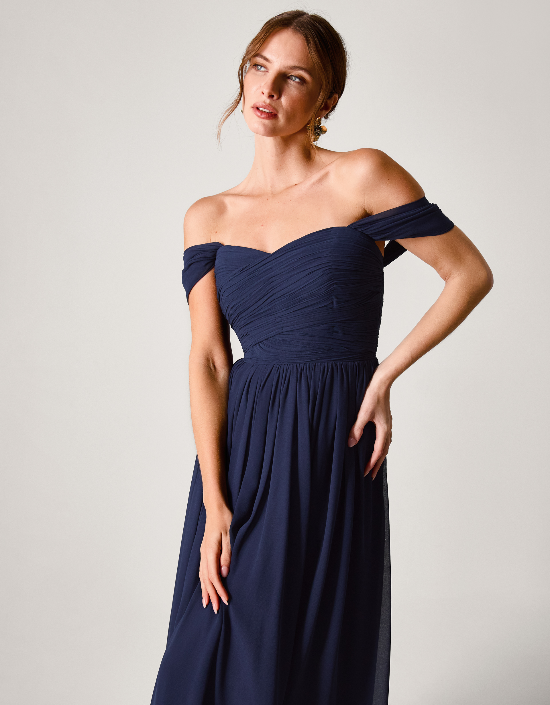 Monsoon Evelyn Bardot Bridesmaid Dress in Blue, view 4