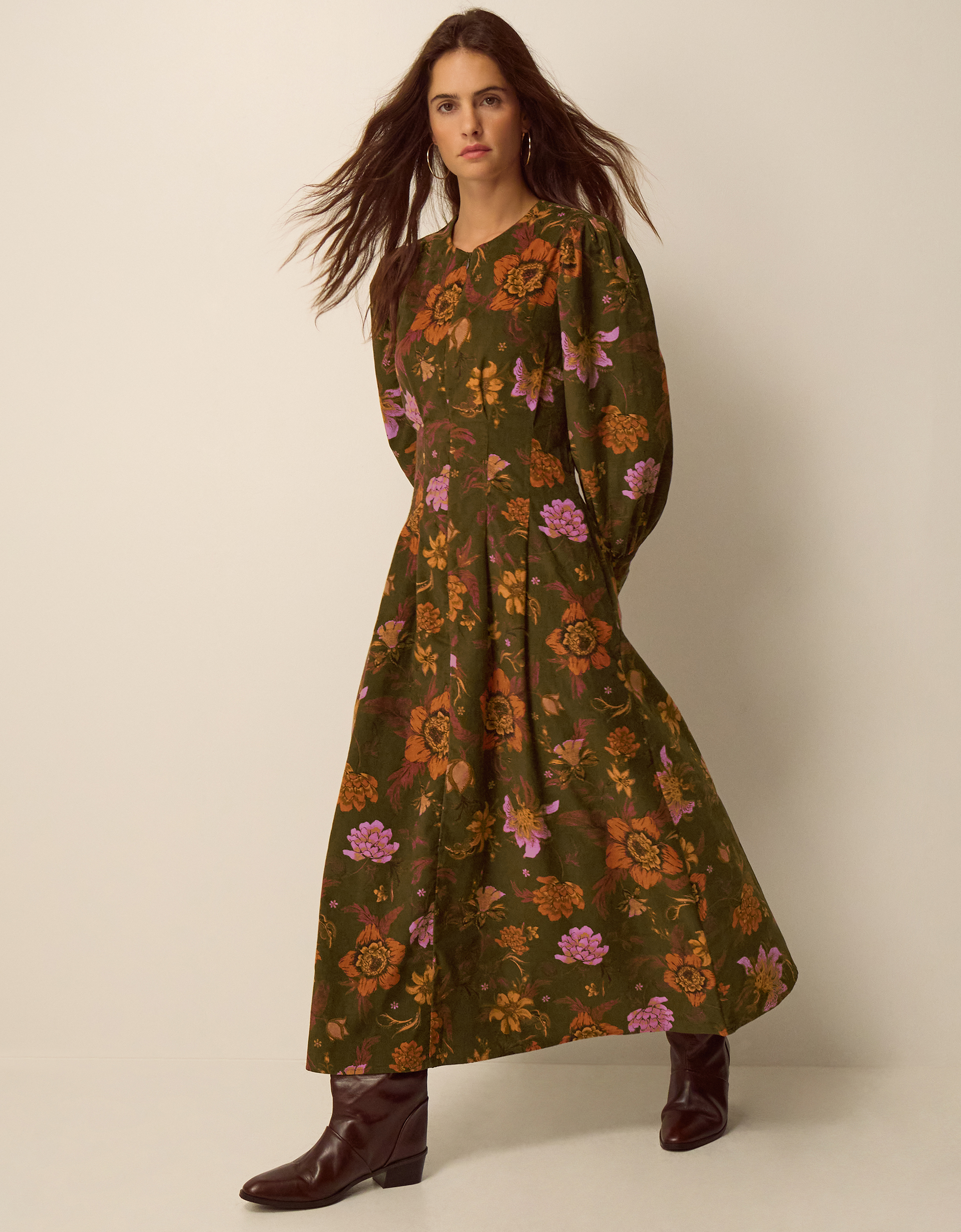 Monsoon Princella Floral Corduroy Midi Dress