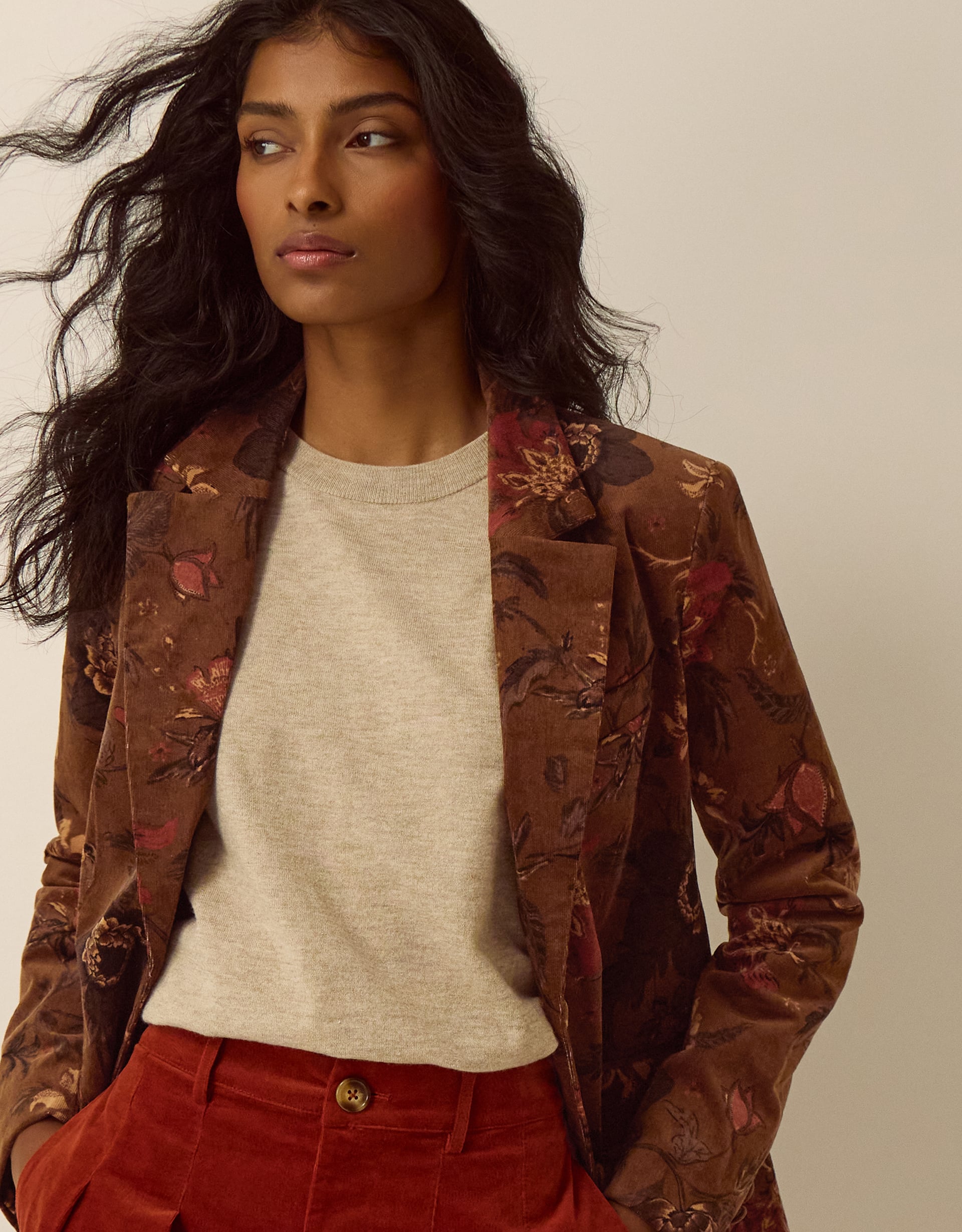 Monsoon Princella Floral Corduroy Blazer, view 2