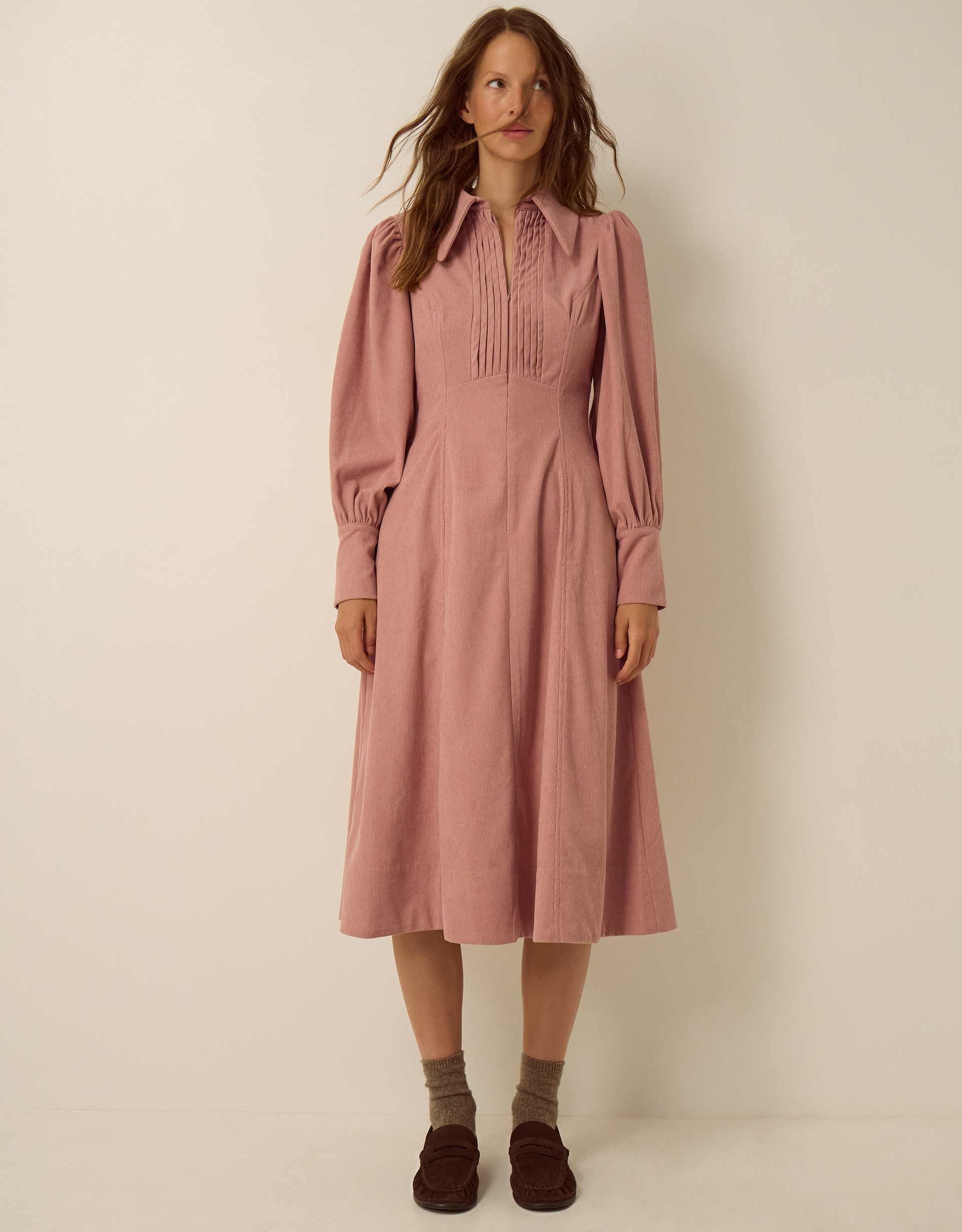 Monsoon Skye Stretch Corduroy Midi Shirt Dress Pink