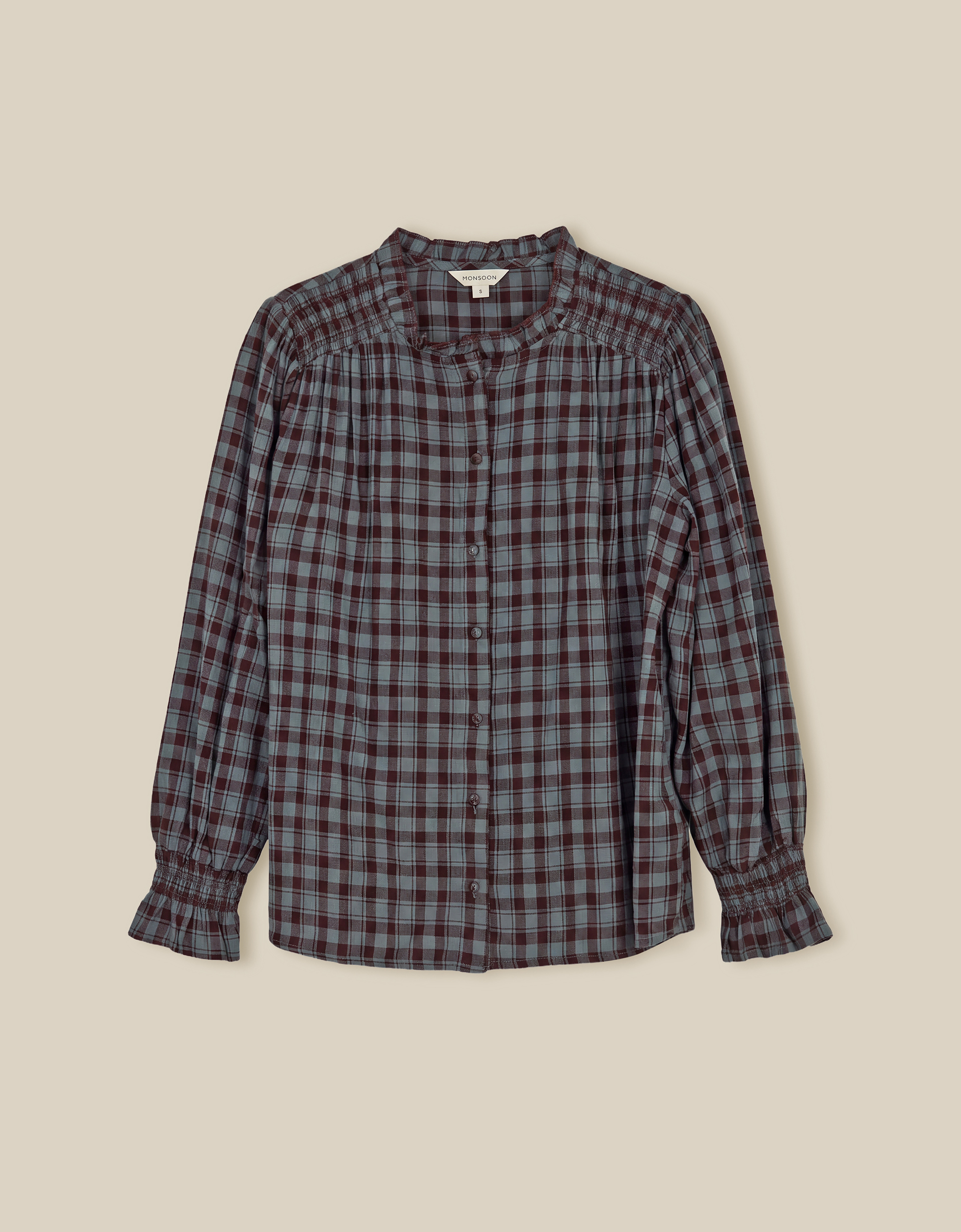 Monsoon Ruby Check Blouse Blue, view 6