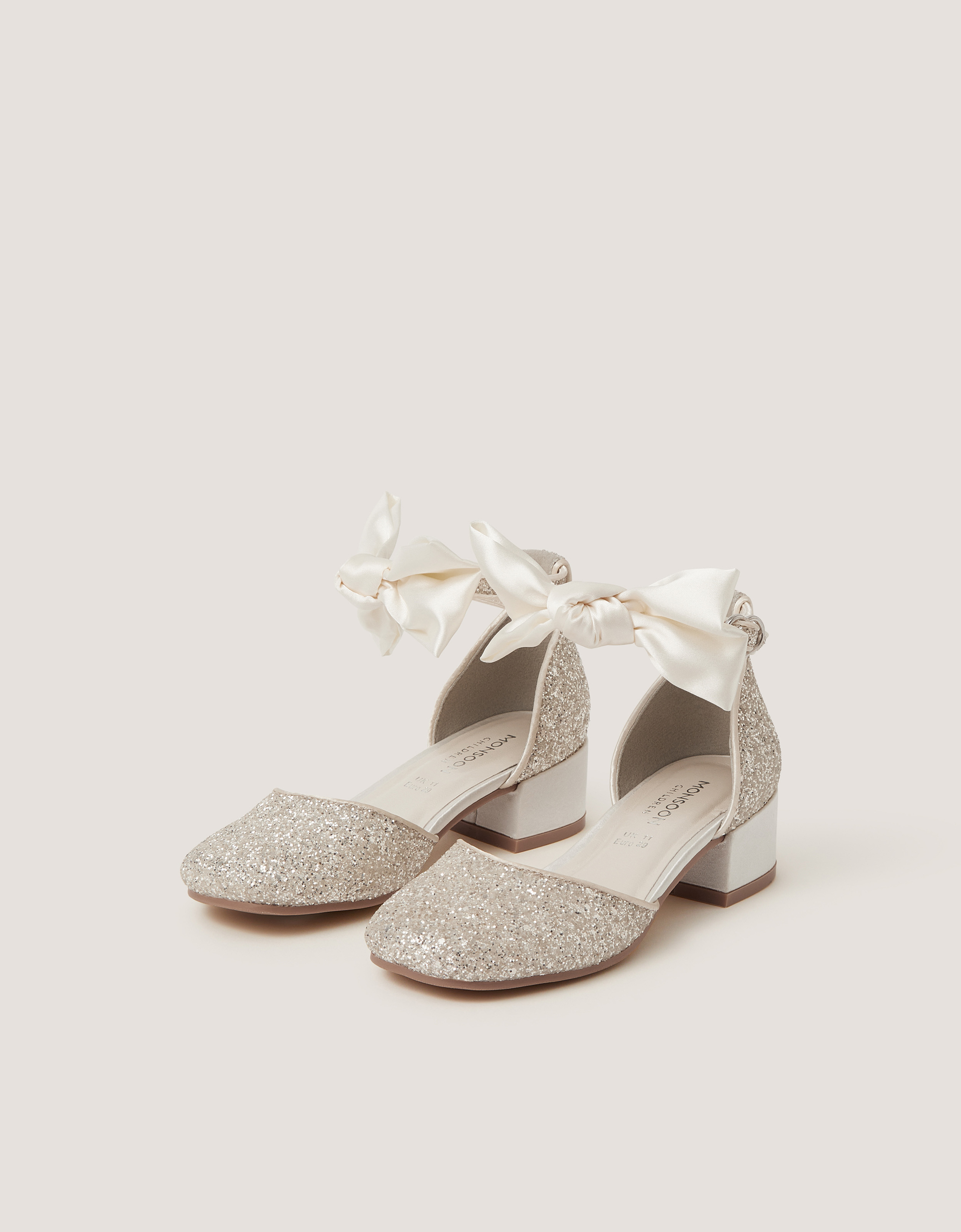Monsoon Sara Bow Glitter Two-Part Heels in ivory