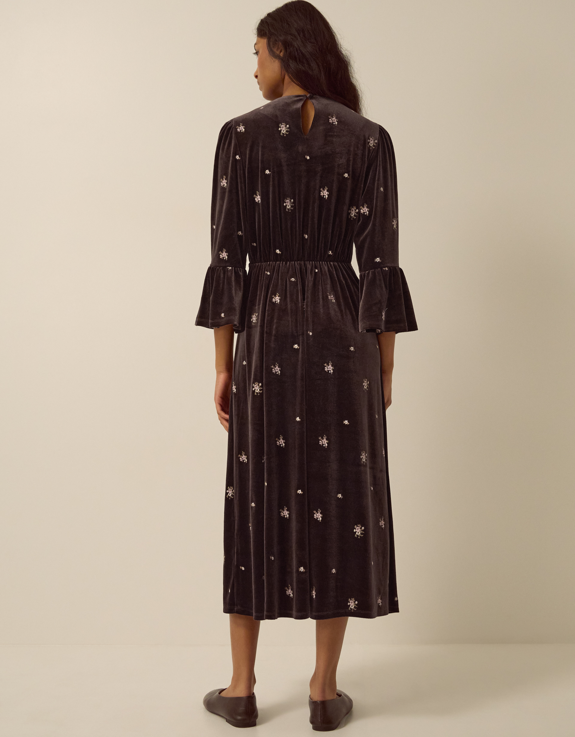 Monsoon Emilee Floral Embroidered Velvet Midi Dress, view 4