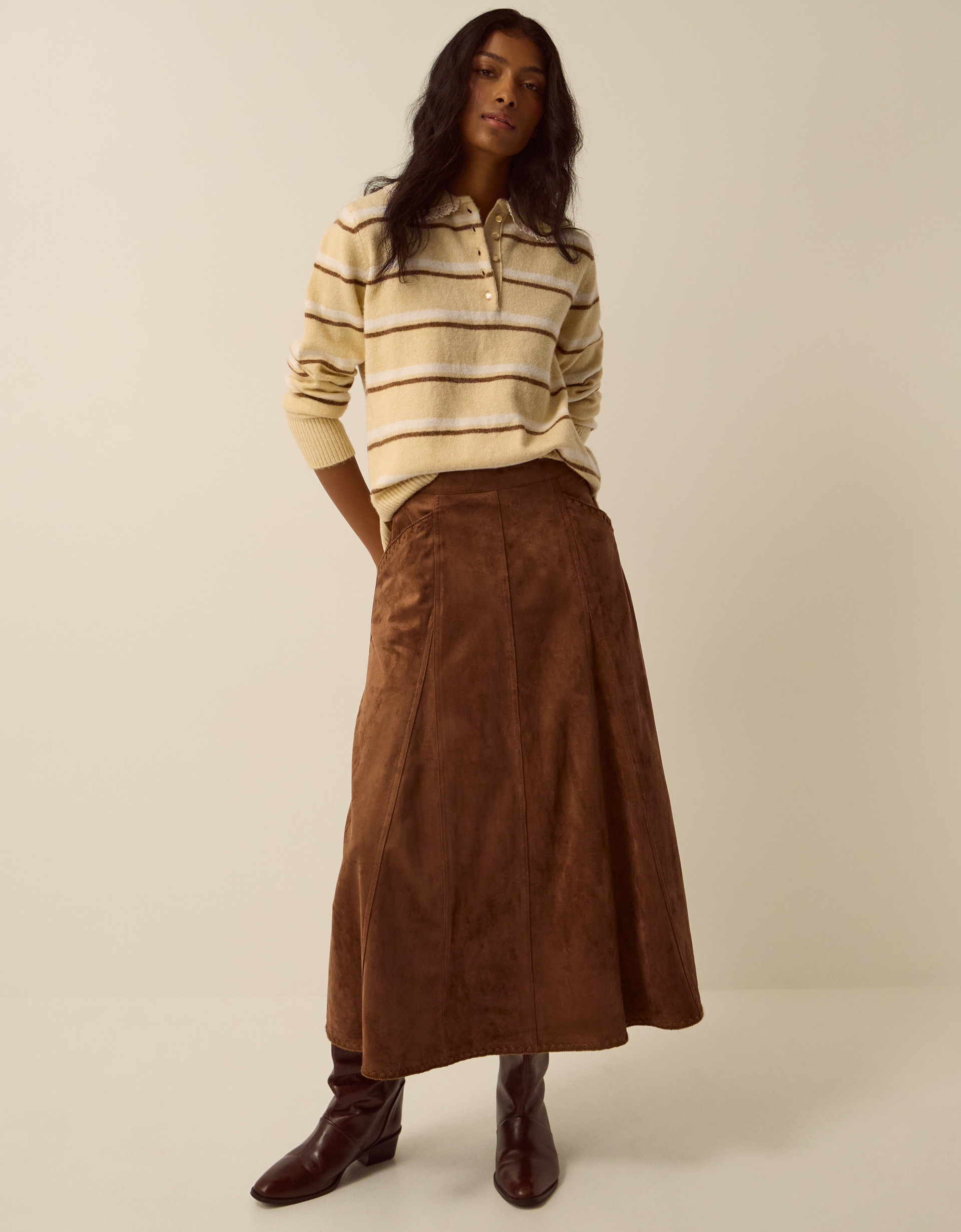 Monsoon Josie Faux Suede Midi Skirt
