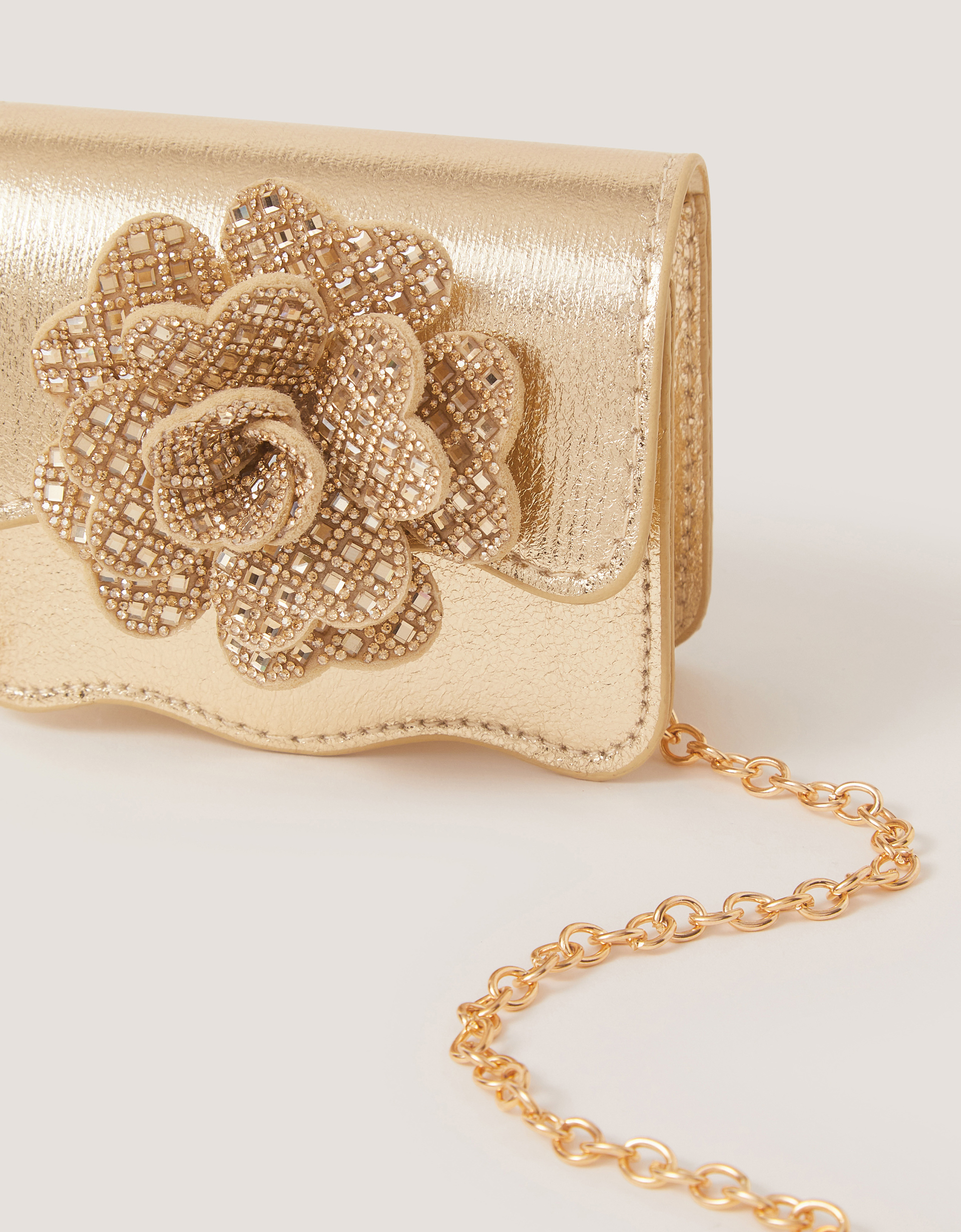 Monsoon Diamanté Flower Metallic Bag, view 3