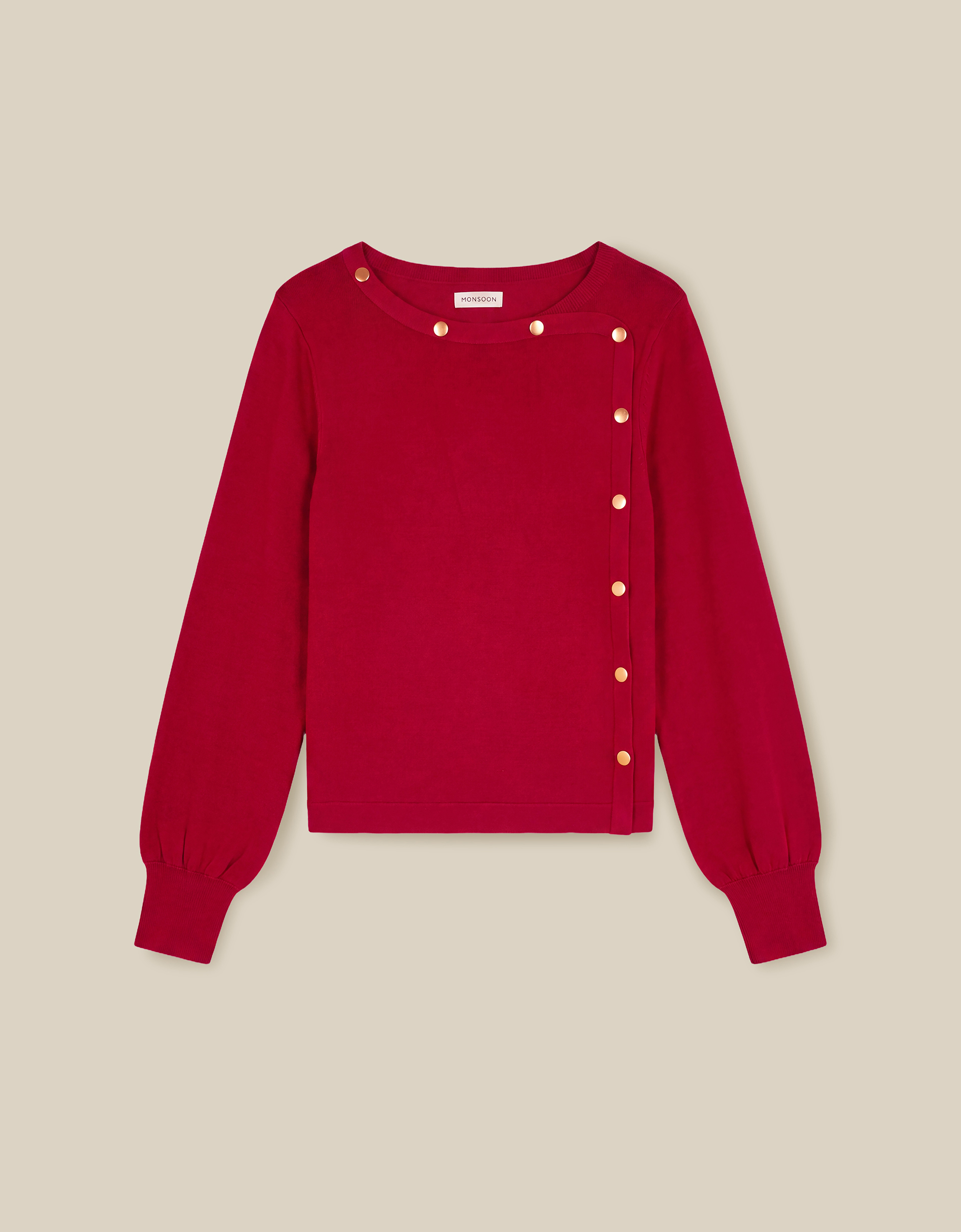 Monsoon Beryl Button Jumper in Red, view 5