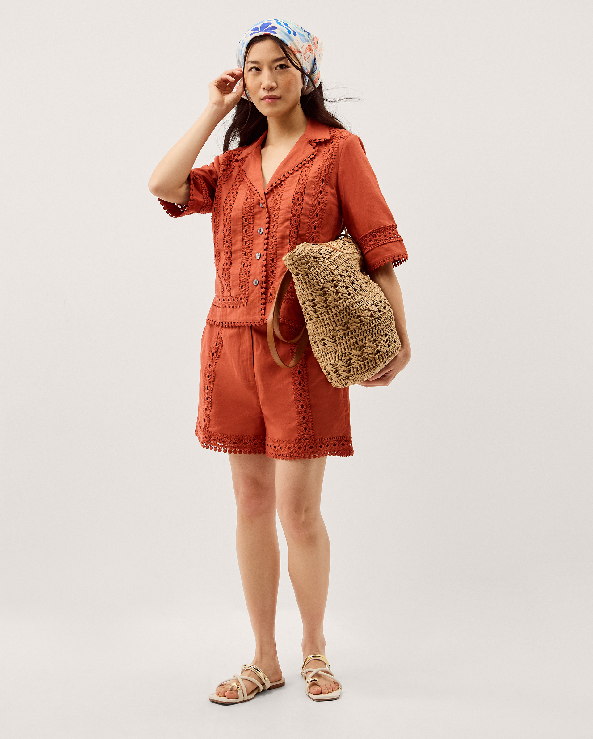 Monsoon Irina Lace Trim Shirt in Orange