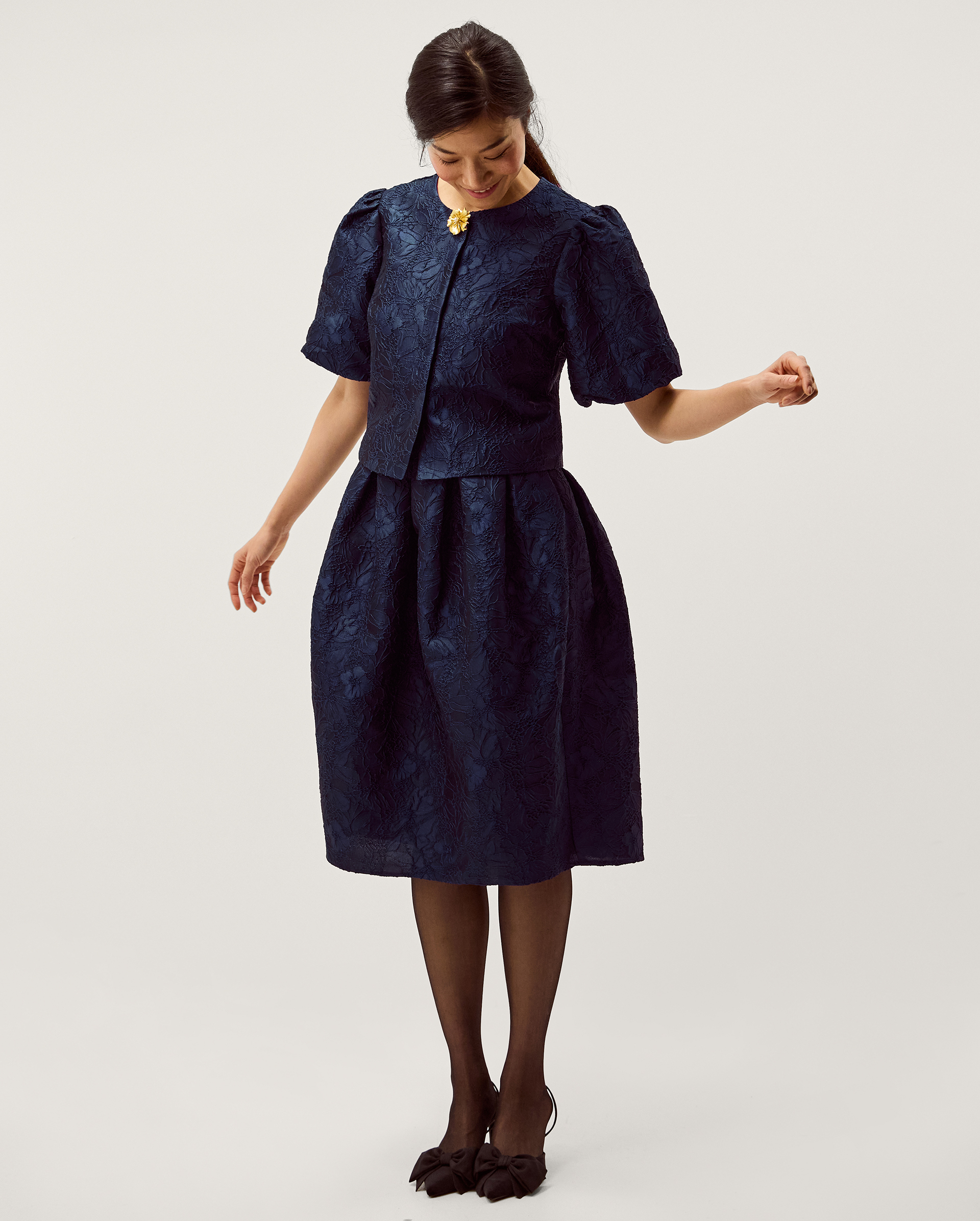 Monsoon Juliana Floral Jacquard Puff Sleeve Jacket