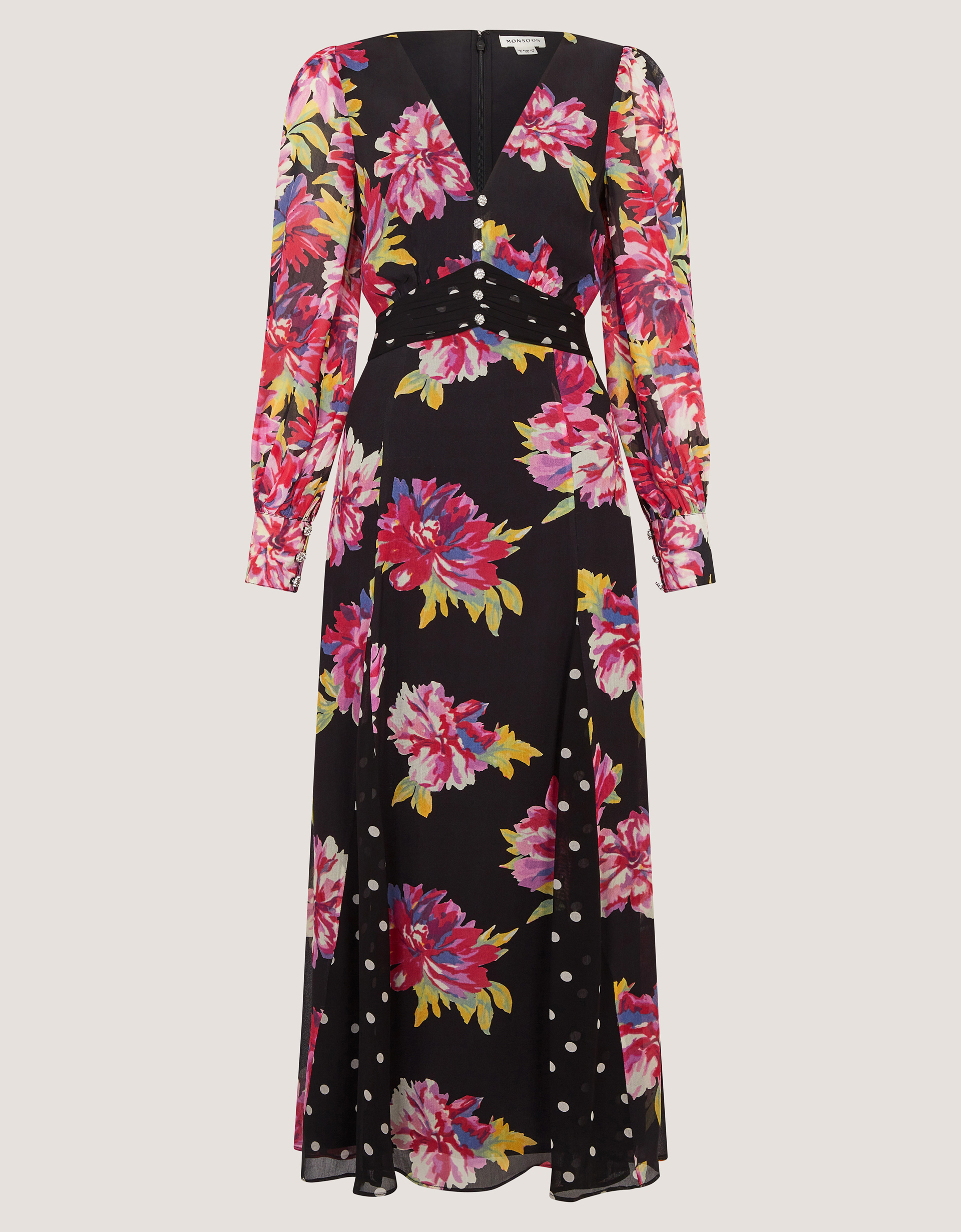Monsoon Kiri Floral Print Maxi Dress Black, view 6