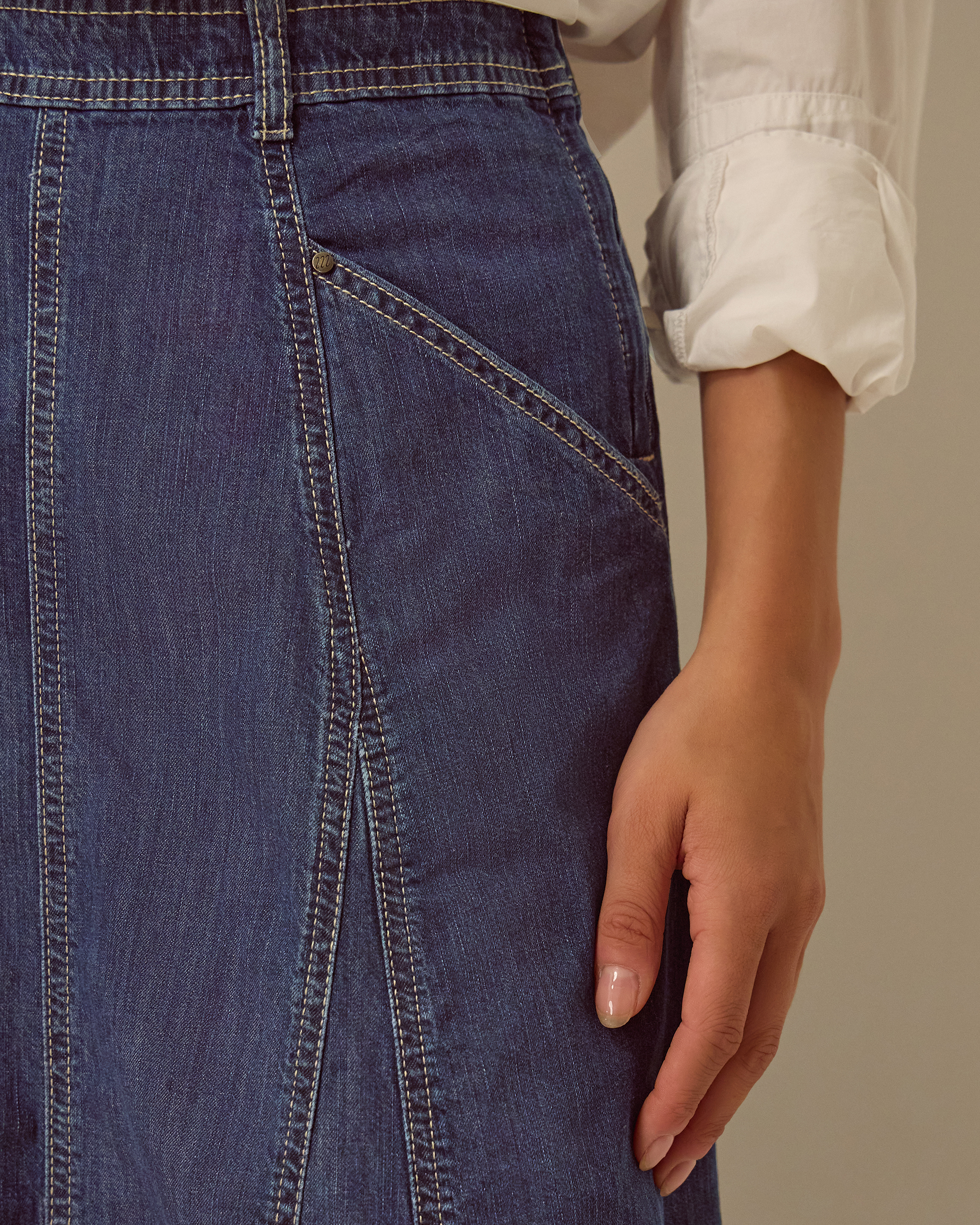 Monsoon Harper Godet Denim Midi Skirt, view 2