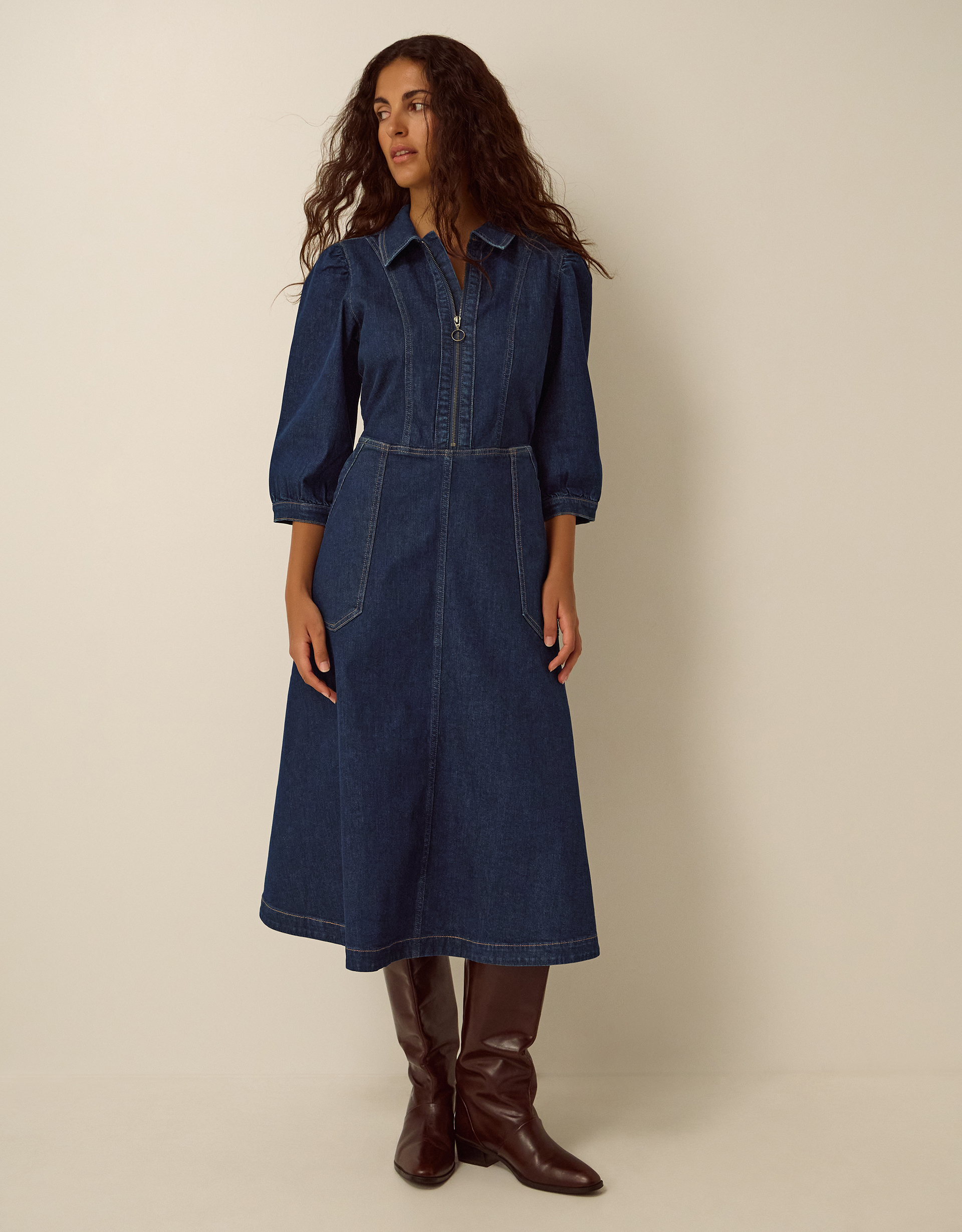 Monsoon Erin Zip Denim Midi Dress