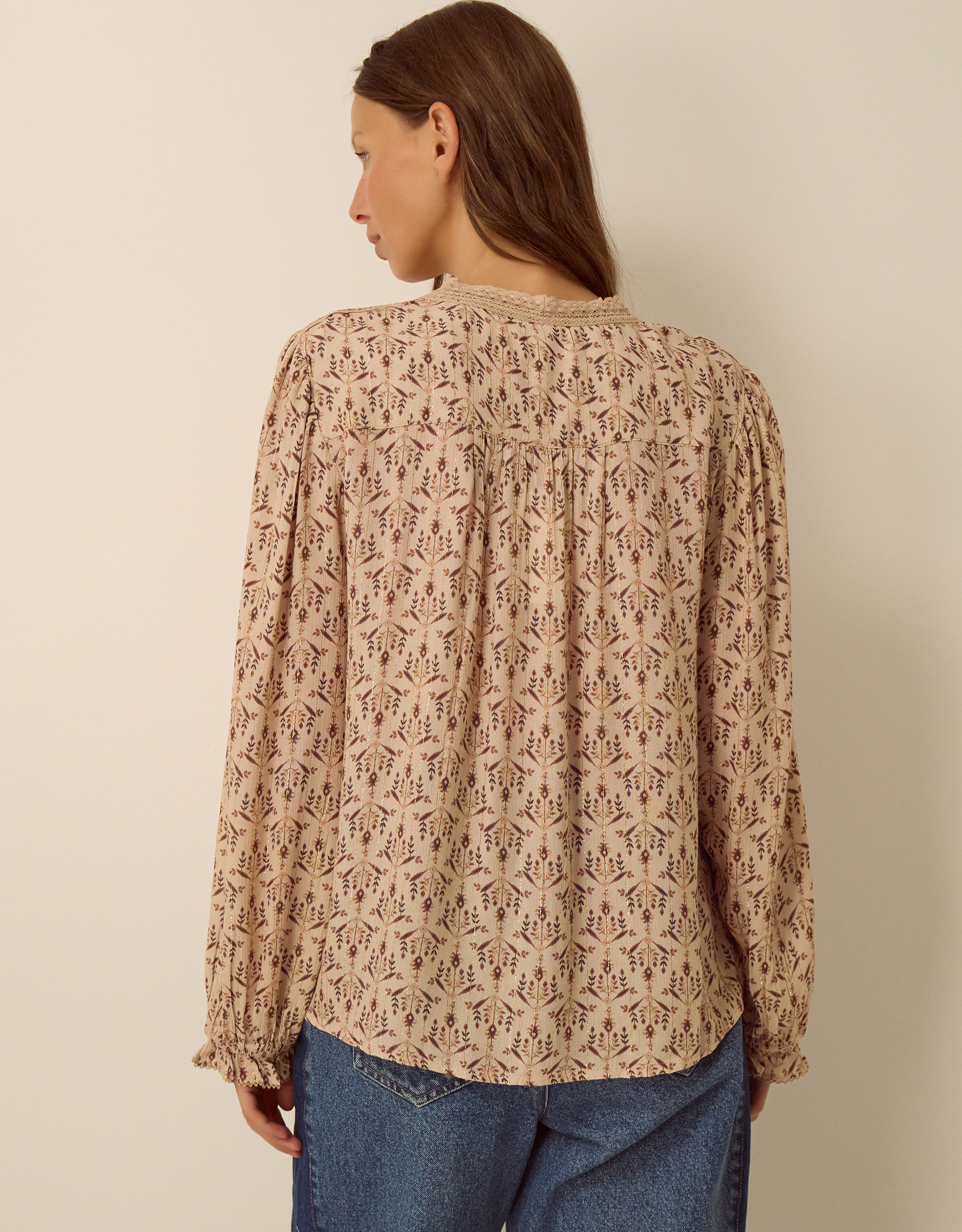 Monsoon Clementine Lace Print Top Ivory, view 4