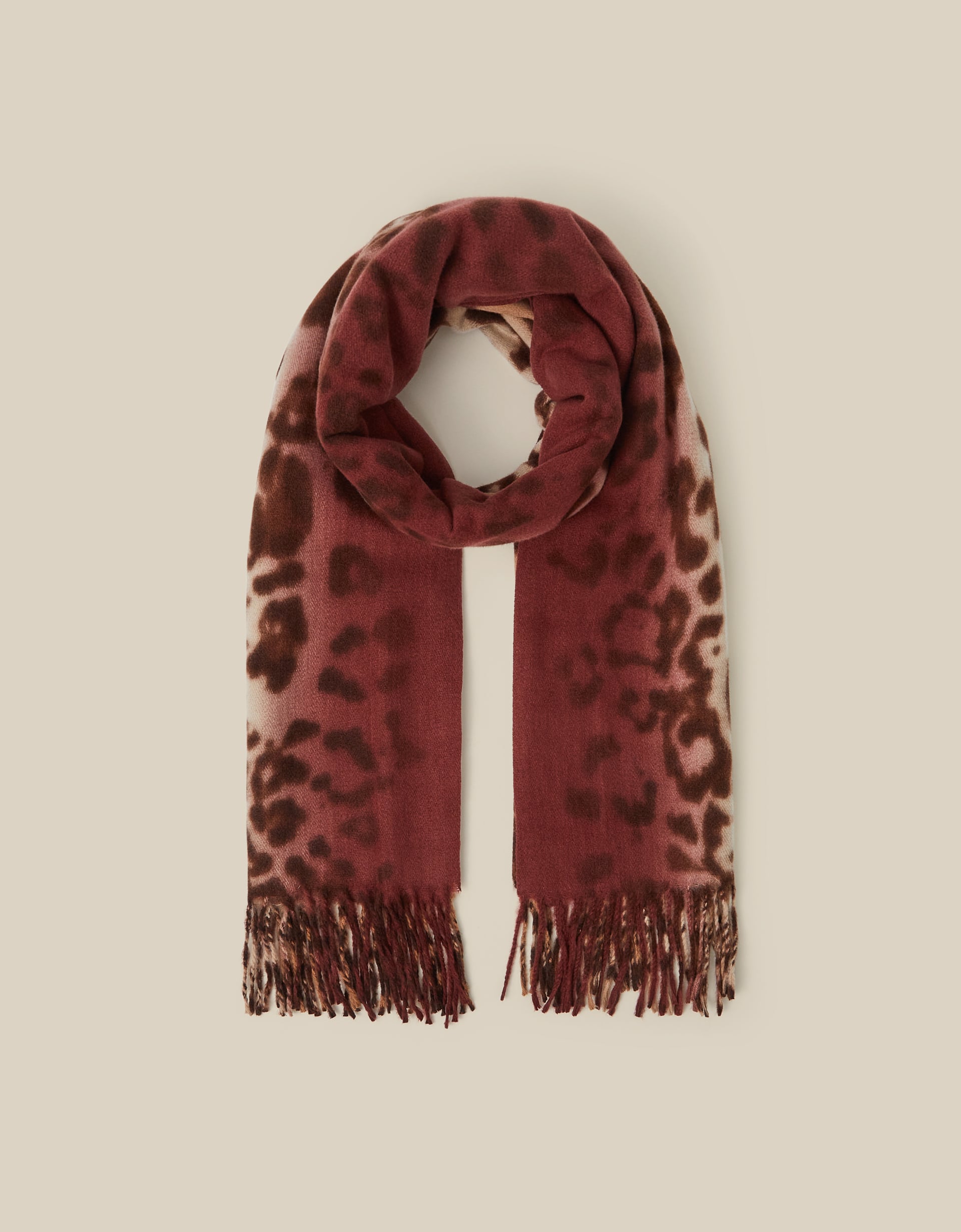 Monsoon Archi Animal Print Tassel Scarf in Natural
