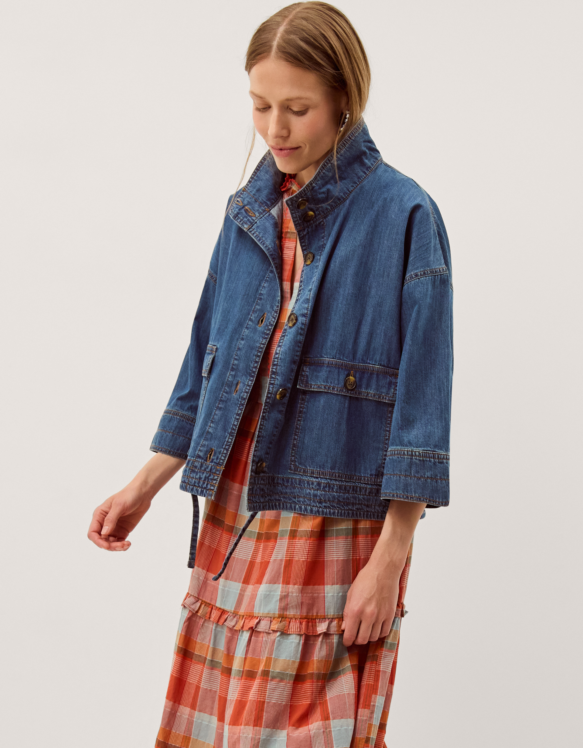 Monsoon Gwen Funnel Neck Denim Jacket, view 5